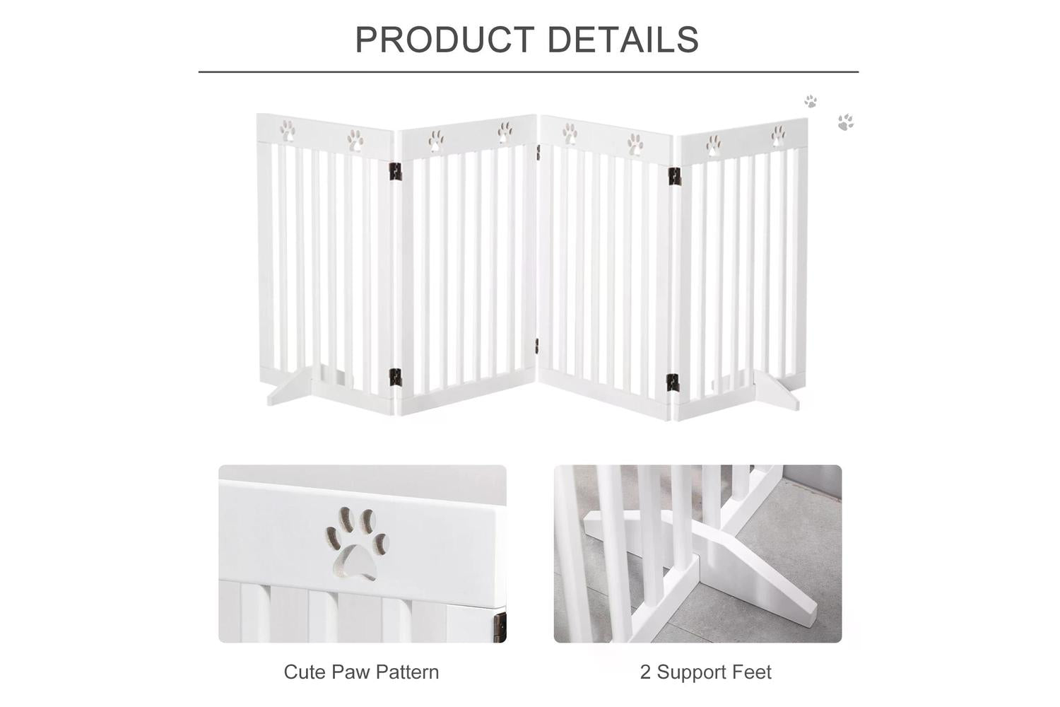 Pawhut D06-085 Foldable Freestanding Dog Safety Barrier with Support Feet | White-4