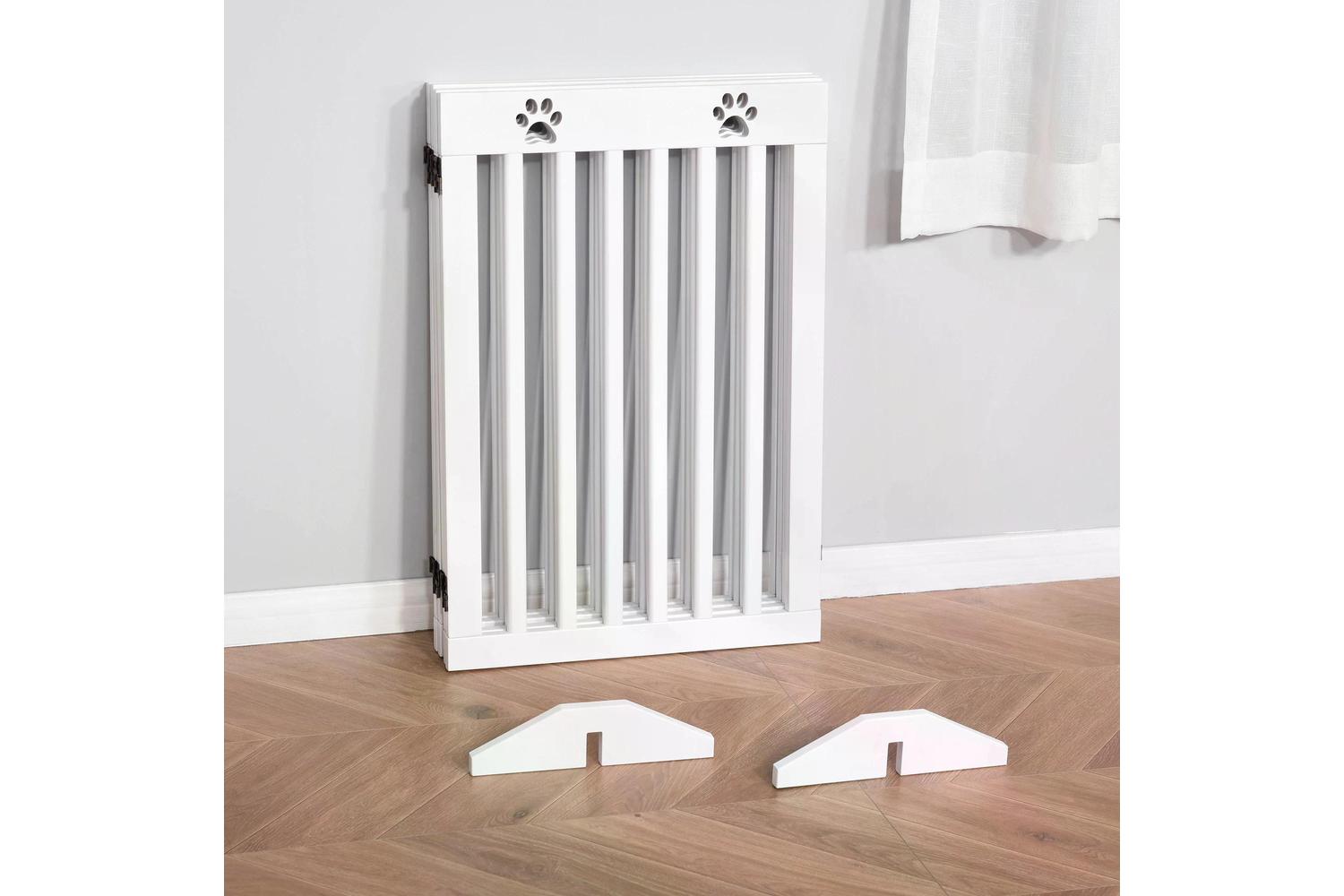 Pawhut D06-085 Foldable Freestanding Dog Safety Barrier with Support Feet | White-7