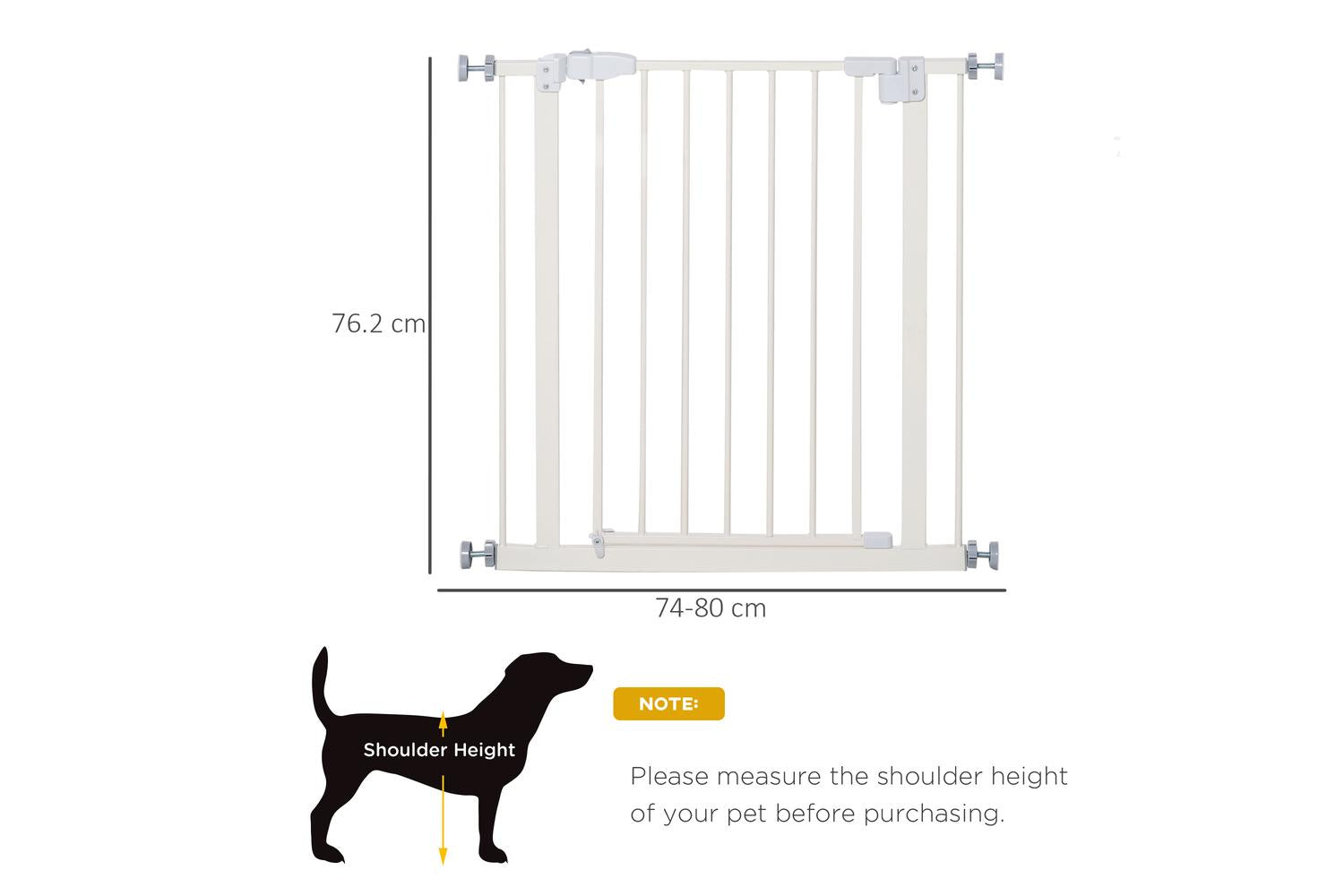 PawHut D06-097 Pressure Fitted Pet Safety Gate with Auto Close Double Lock | White-2