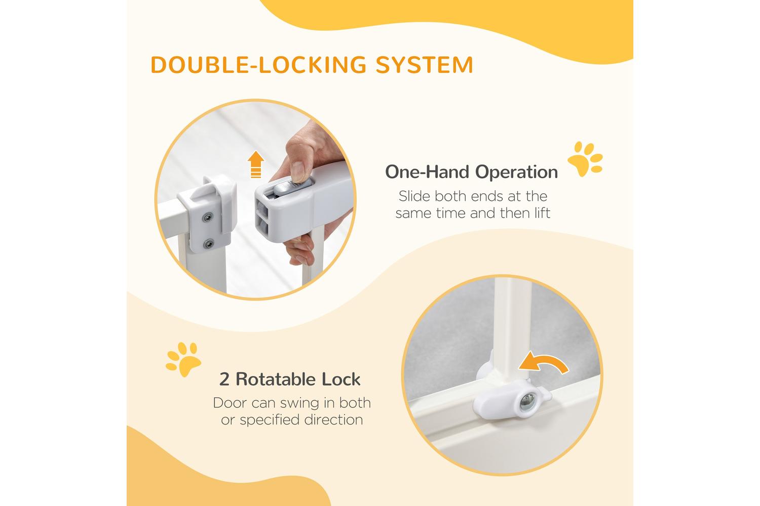 PawHut D06-097 Pressure Fitted Pet Safety Gate with Auto Close Double Lock | White-3