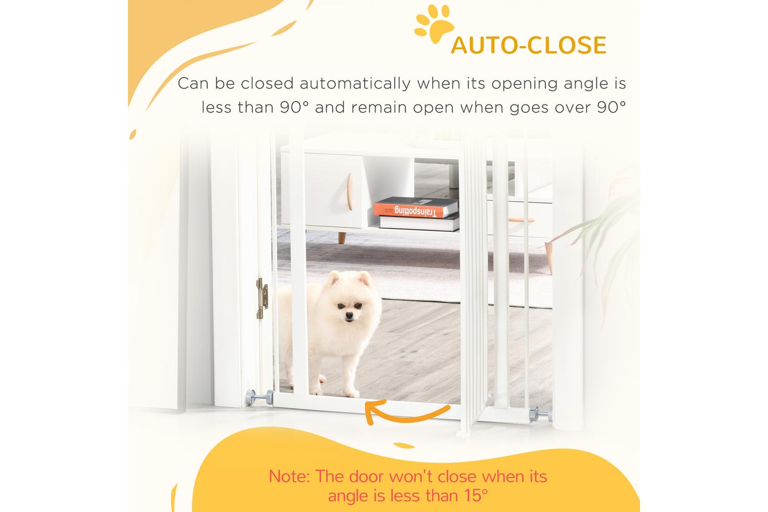 PawHut D06-097 Pressure Fitted Pet Safety Gate with Auto Close Double Lock | White-4