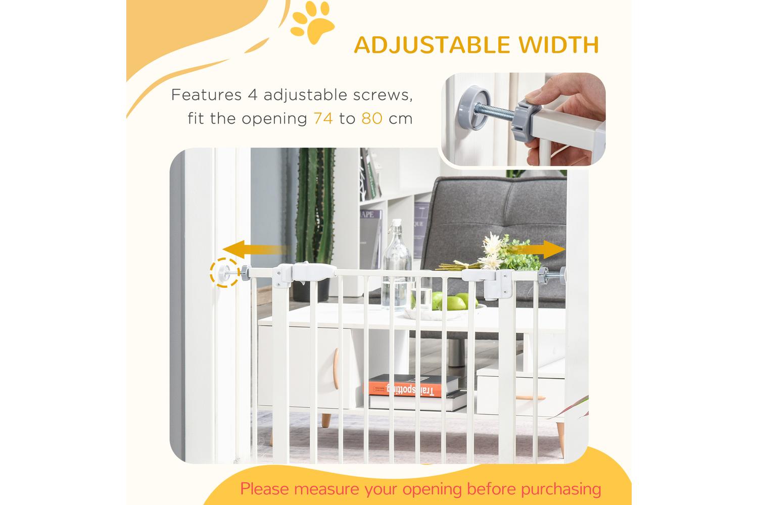 PawHut D06-097 Pressure Fitted Pet Safety Gate with Auto Close Double Lock | White-6