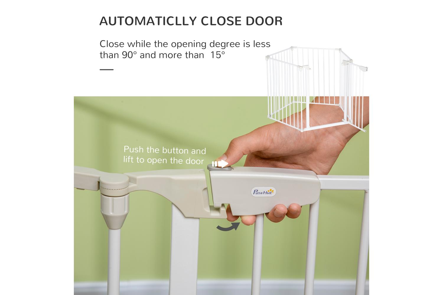 PawHut D06-100WT 5-Panel Pet Playpen with Walk Through Door Automatically Close Lock | White-5