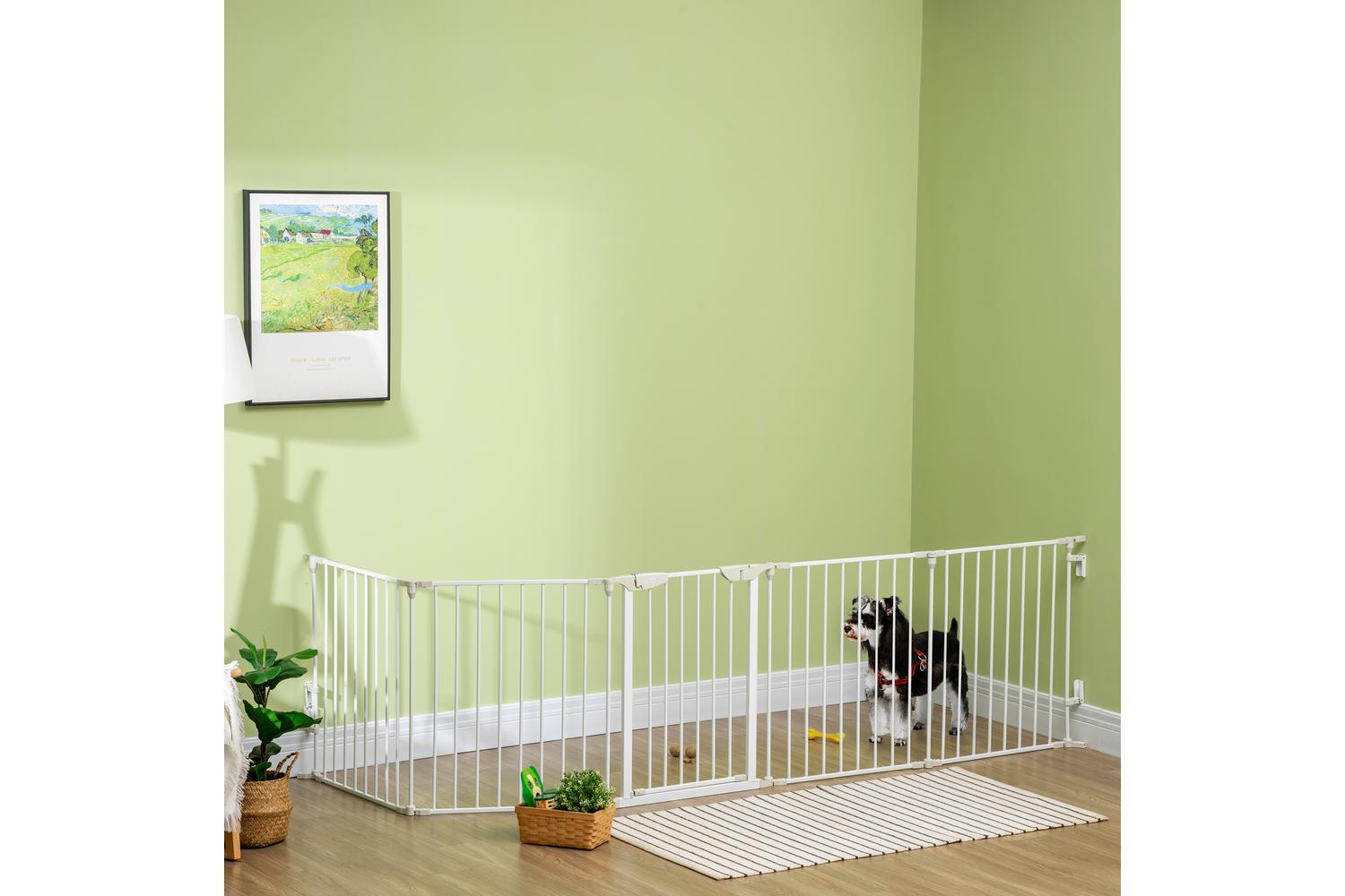 PawHut D06-100WT 5-Panel Pet Playpen with Walk Through Door Automatically Close Lock | White-7