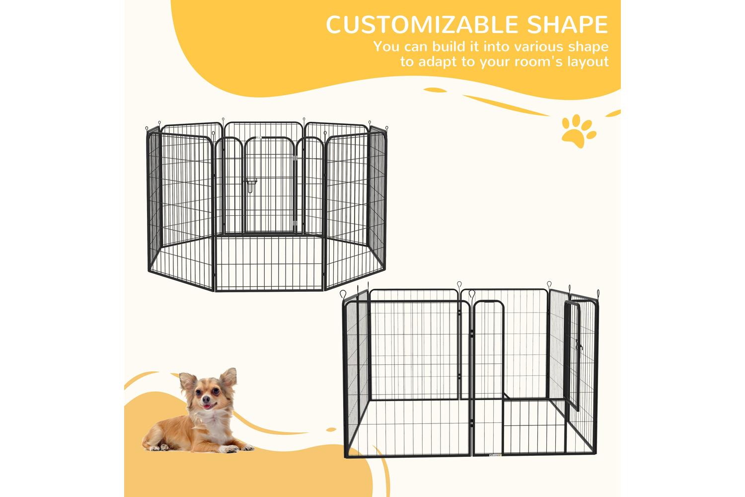 PawHut D06-107V01 4 Sizes Folding Pet Playpen | Black-3