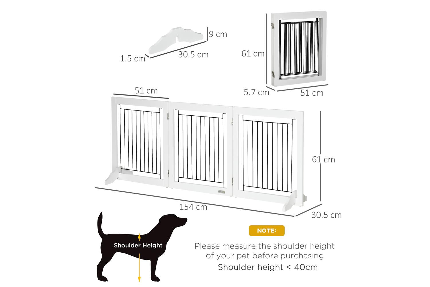 PawHut D06-131 Foldable Pet Gate with Three Panels | White-2