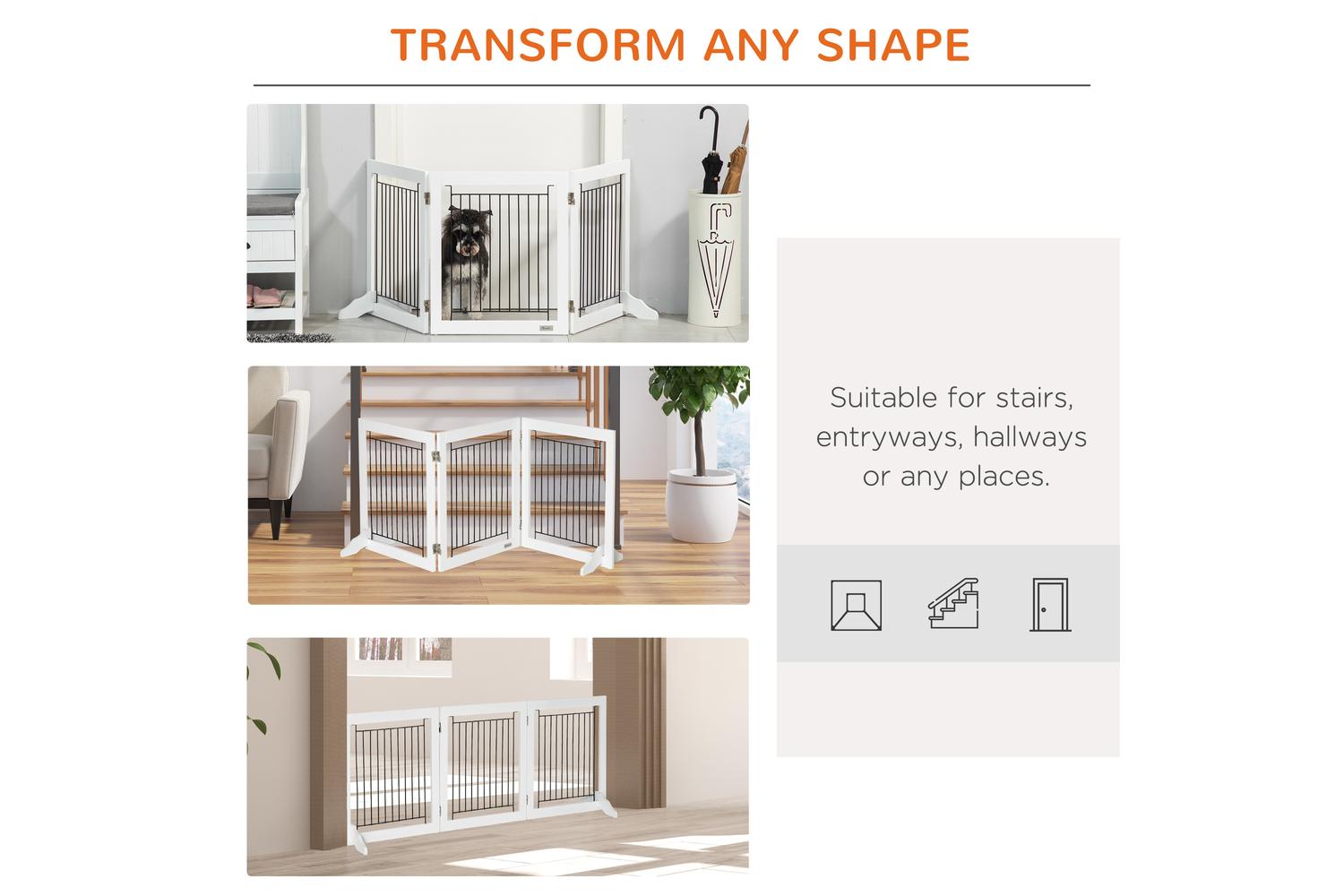 PawHut D06-131 Foldable Pet Gate with Three Panels | White-3