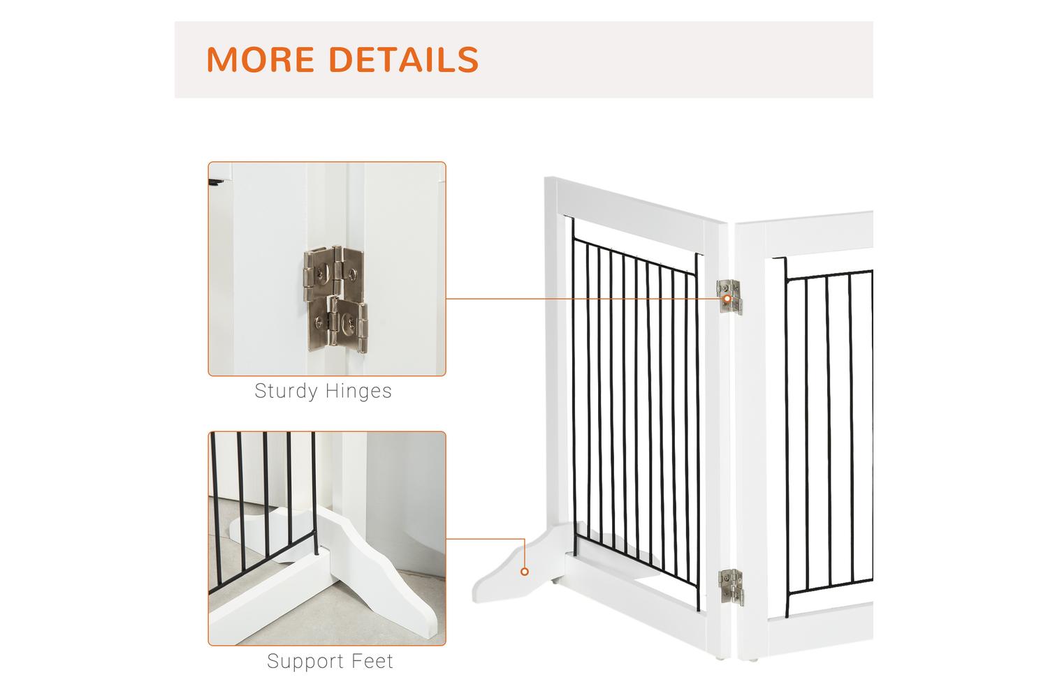 PawHut D06-131 Foldable Pet Gate with Three Panels | White-5