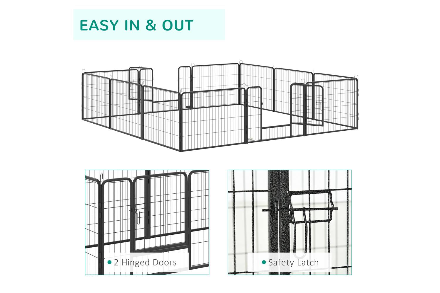 PawHut D06-141 12 Panels Foldable Heavy Duty Pet Playpen | Black,Silver-4
