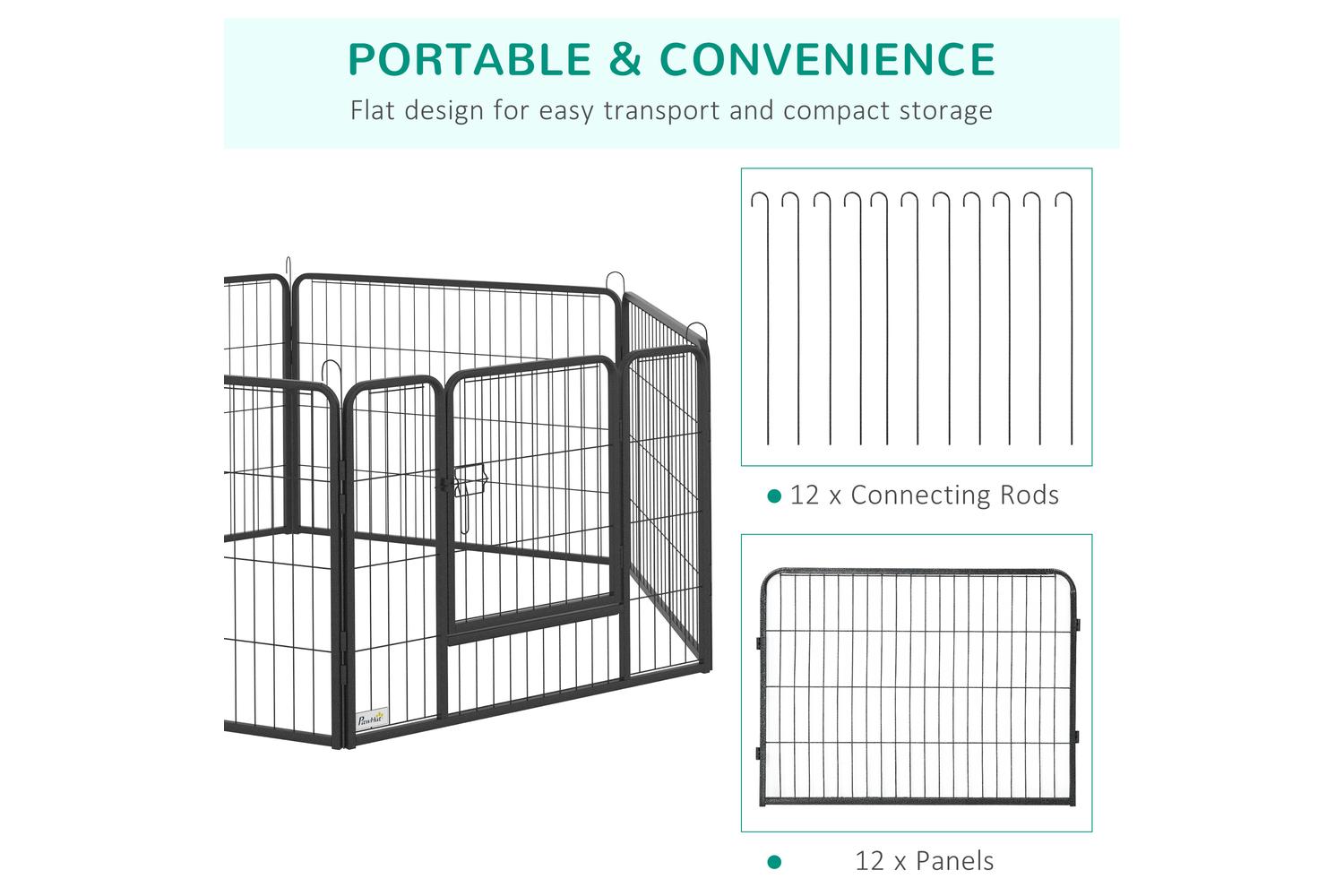 PawHut D06-141 12 Panels Foldable Heavy Duty Pet Playpen | Black,Silver-5