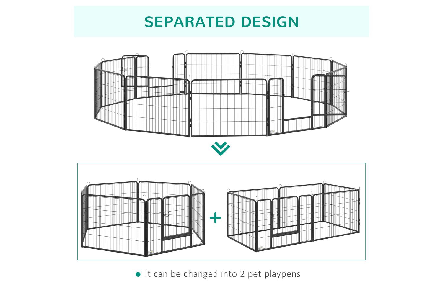 PawHut D06-141 12 Panels Foldable Heavy Duty Pet Playpen | Black,Silver-6