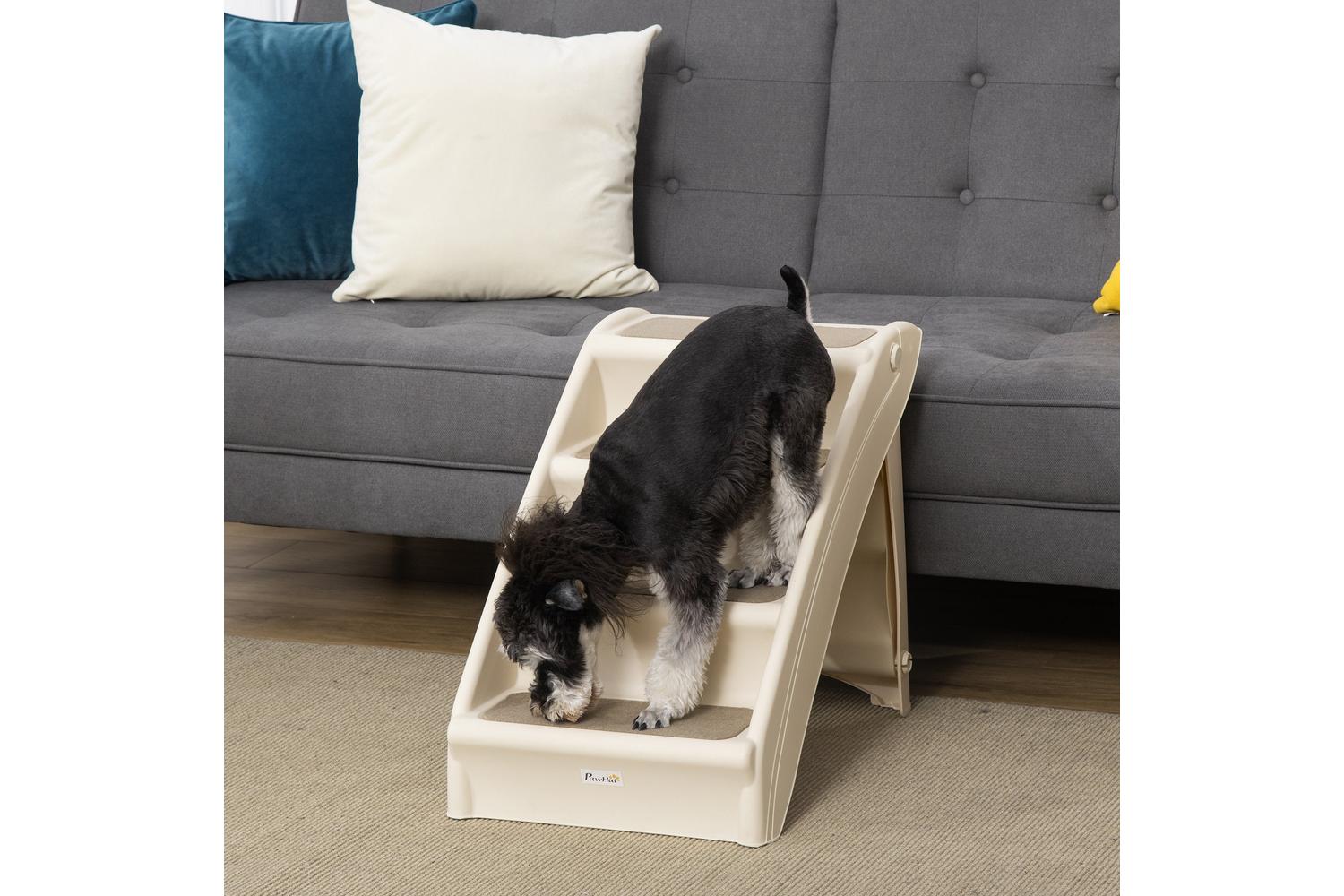 PawHut D06-142BG Foldable Four Step Pet Stairs | Beige