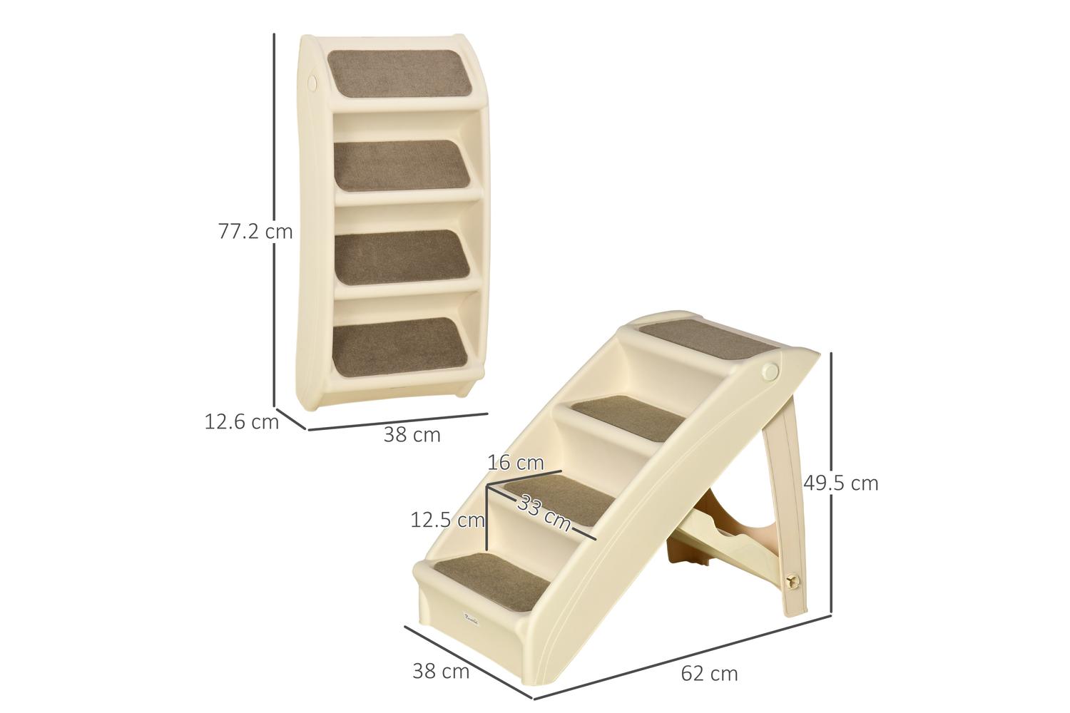 PawHut D06-142BG Foldable Four Step Pet Stairs | Beige-2