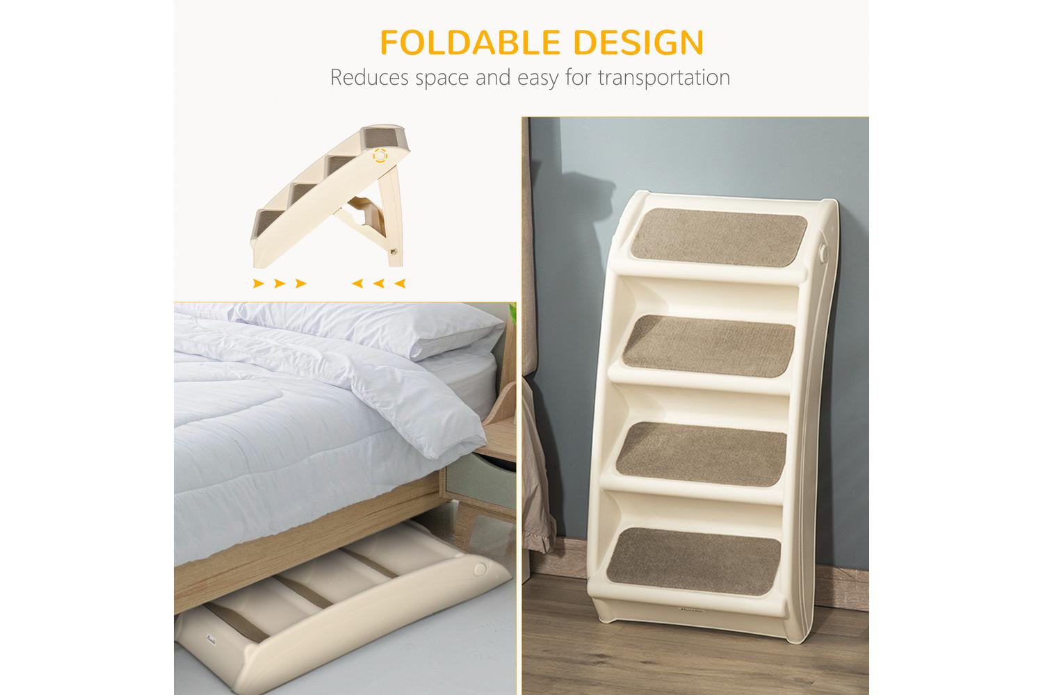PawHut D06-142BG Foldable Four Step Pet Stairs | Beige-3