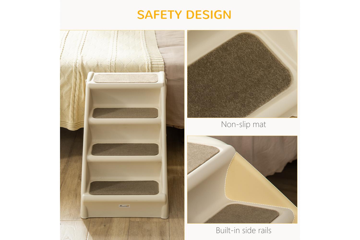 PawHut D06-142BG Foldable Four Step Pet Stairs | Beige-4