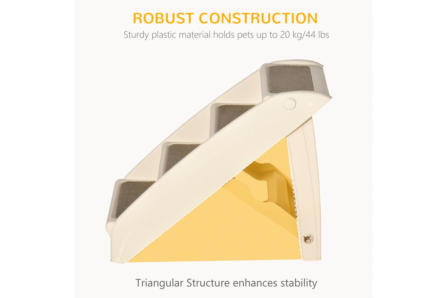 PawHut D06-142BG Foldable Four Step Pet Stairs | Beige-5