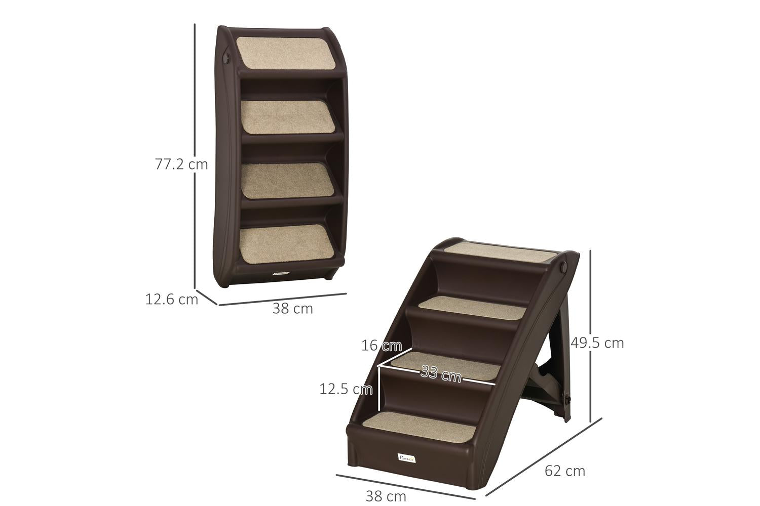 Pawhut D06-142DR Foldable Four-Step Pet Stairs | Brown-2