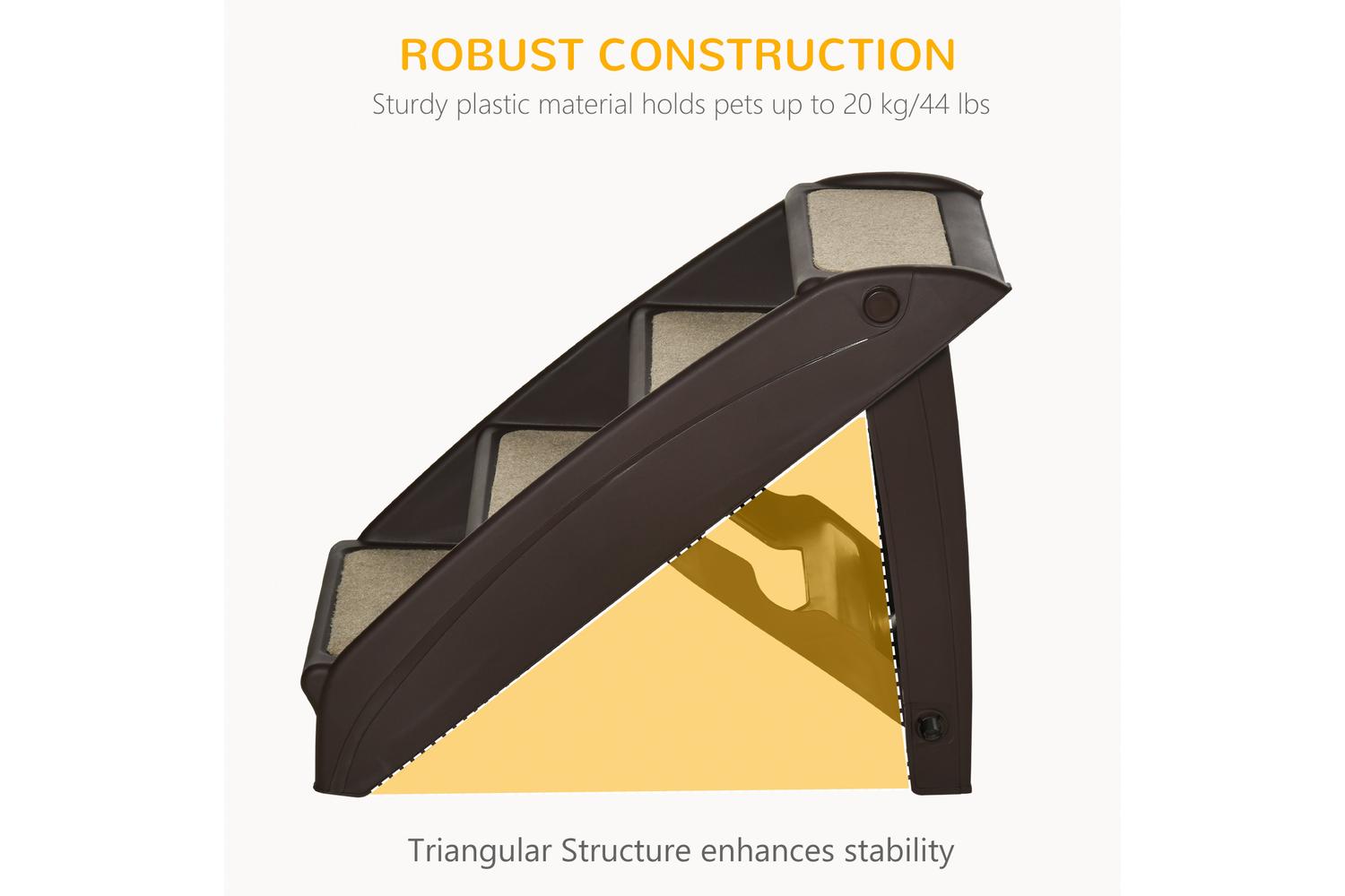 Pawhut D06-142DR Foldable Four-Step Pet Stairs | Brown-5