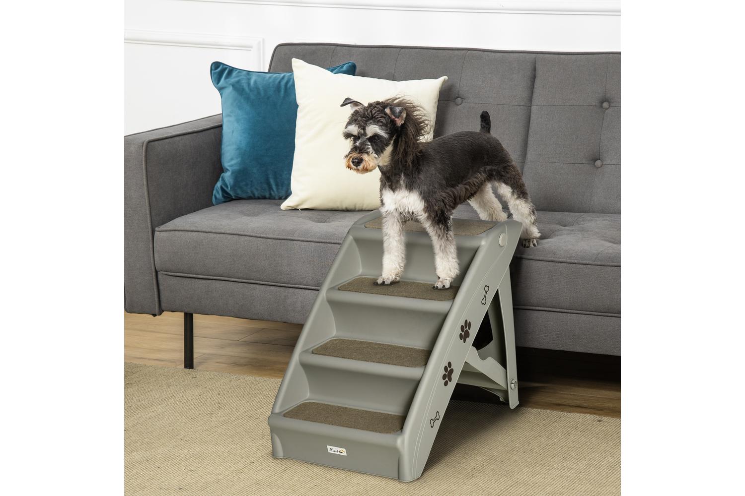 Pawhut D06-142GY Foldable Four-Step Pet Stairs | Grey