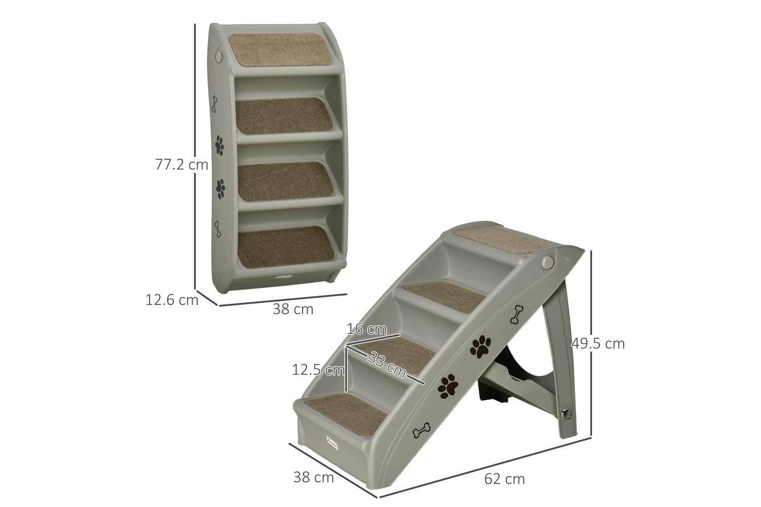 Pawhut D06-142GY Foldable Four-Step Pet Stairs | Grey-2