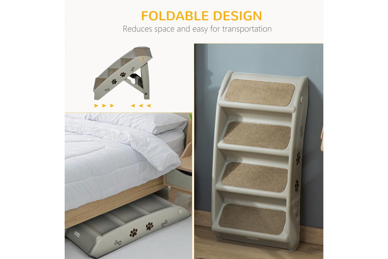 Pawhut D06-142GY Foldable Four-Step Pet Stairs | Grey-3
