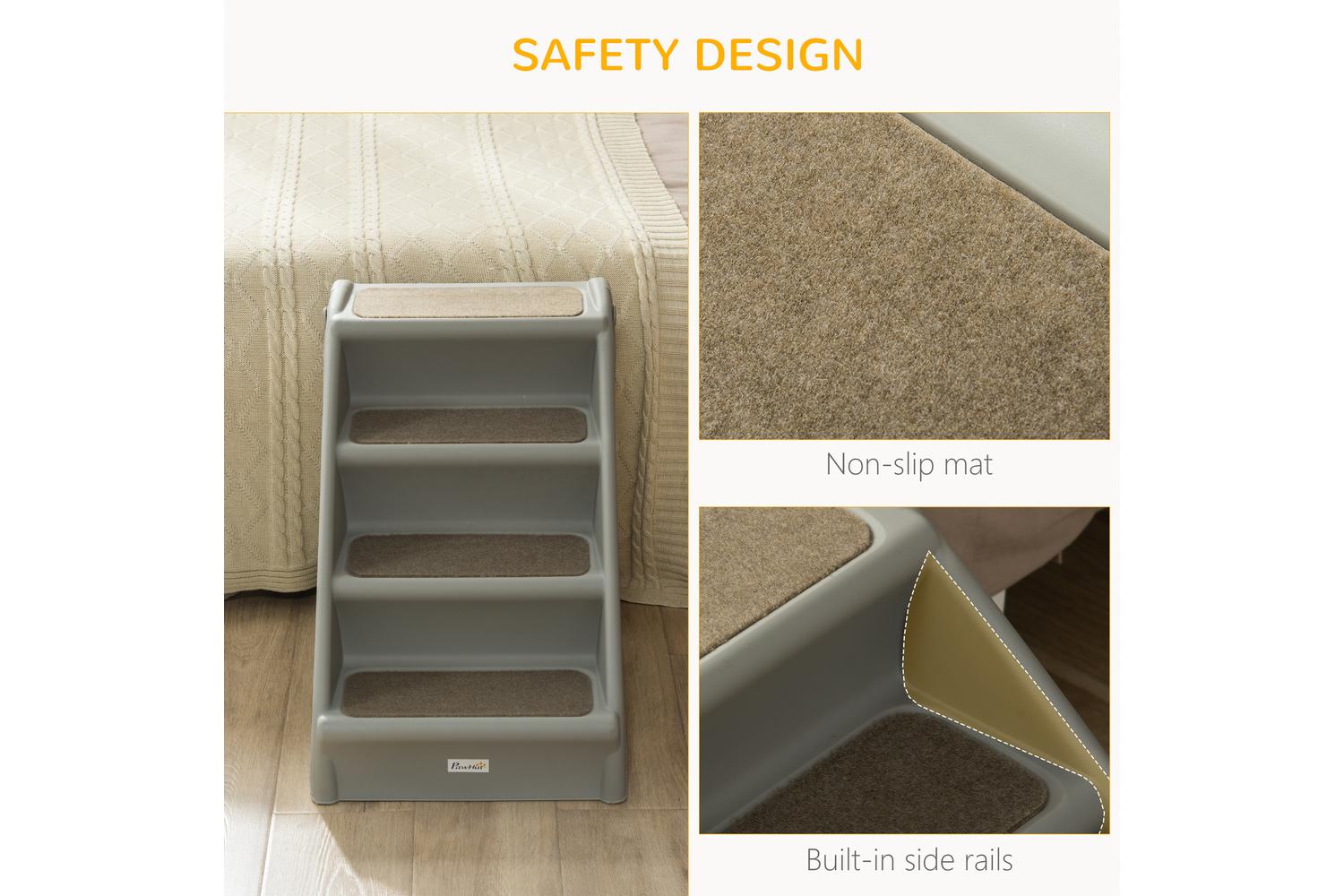 Pawhut D06-142GY Foldable Four-Step Pet Stairs | Grey-4