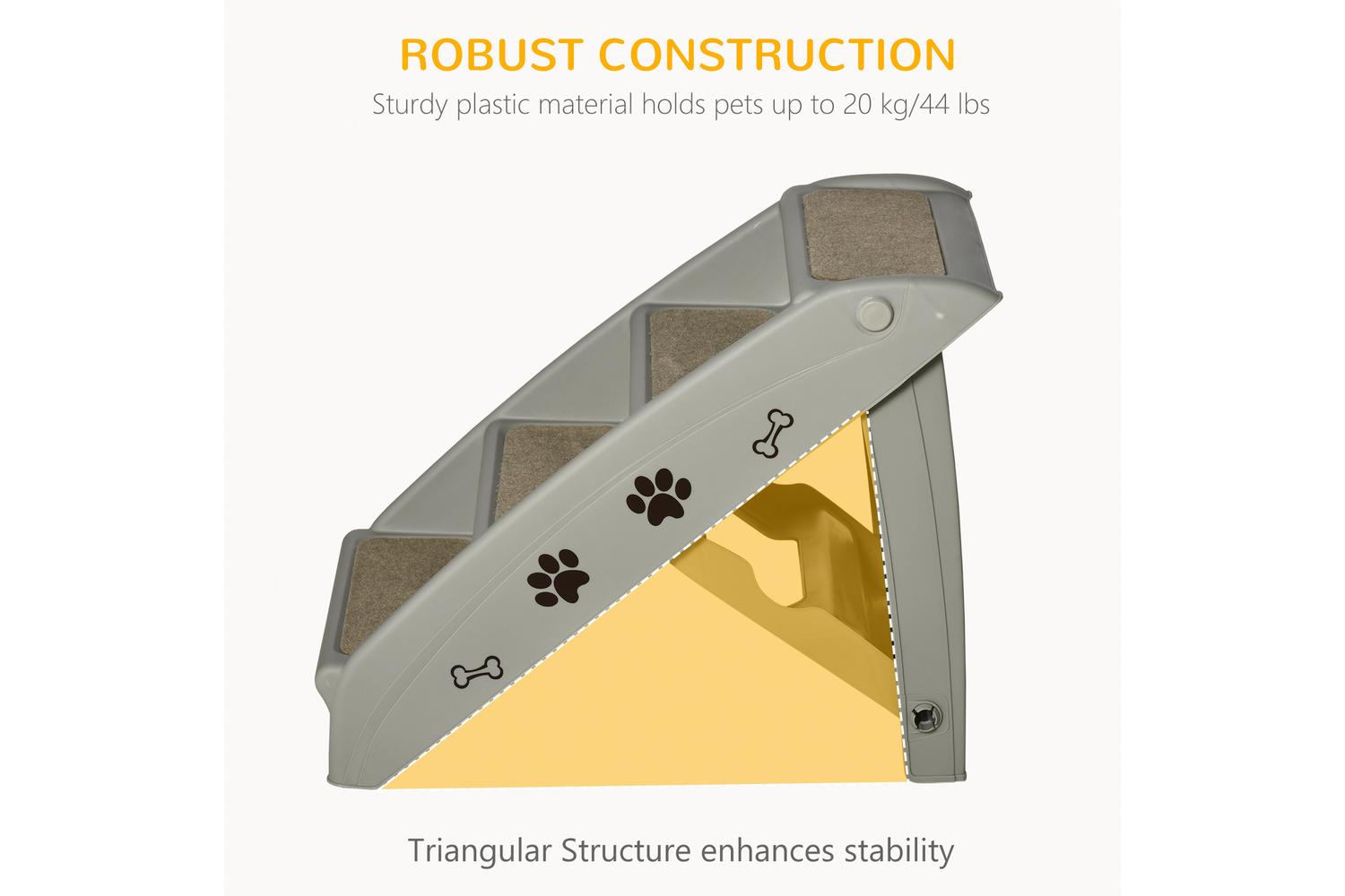 Pawhut D06-142GY Foldable Four-Step Pet Stairs | Grey-5