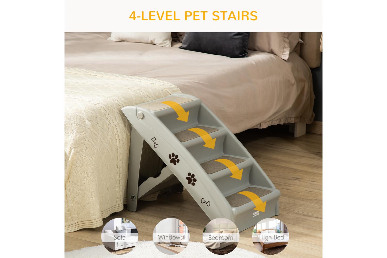 Pawhut D06-142GY Foldable Four-Step Pet Stairs | Grey-6