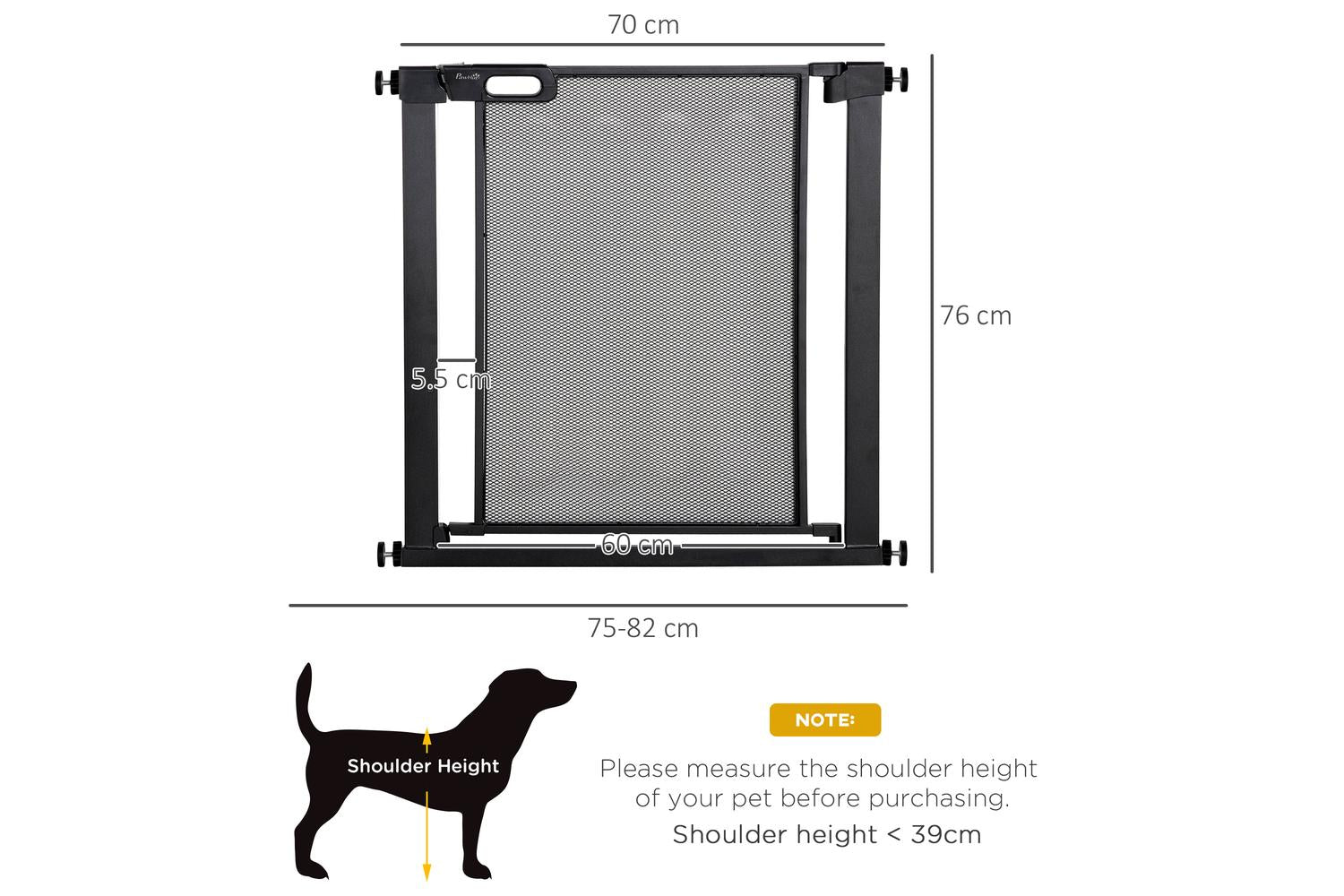 PawHut Dog Safety Gate with Automatic Closing Door | Black-2