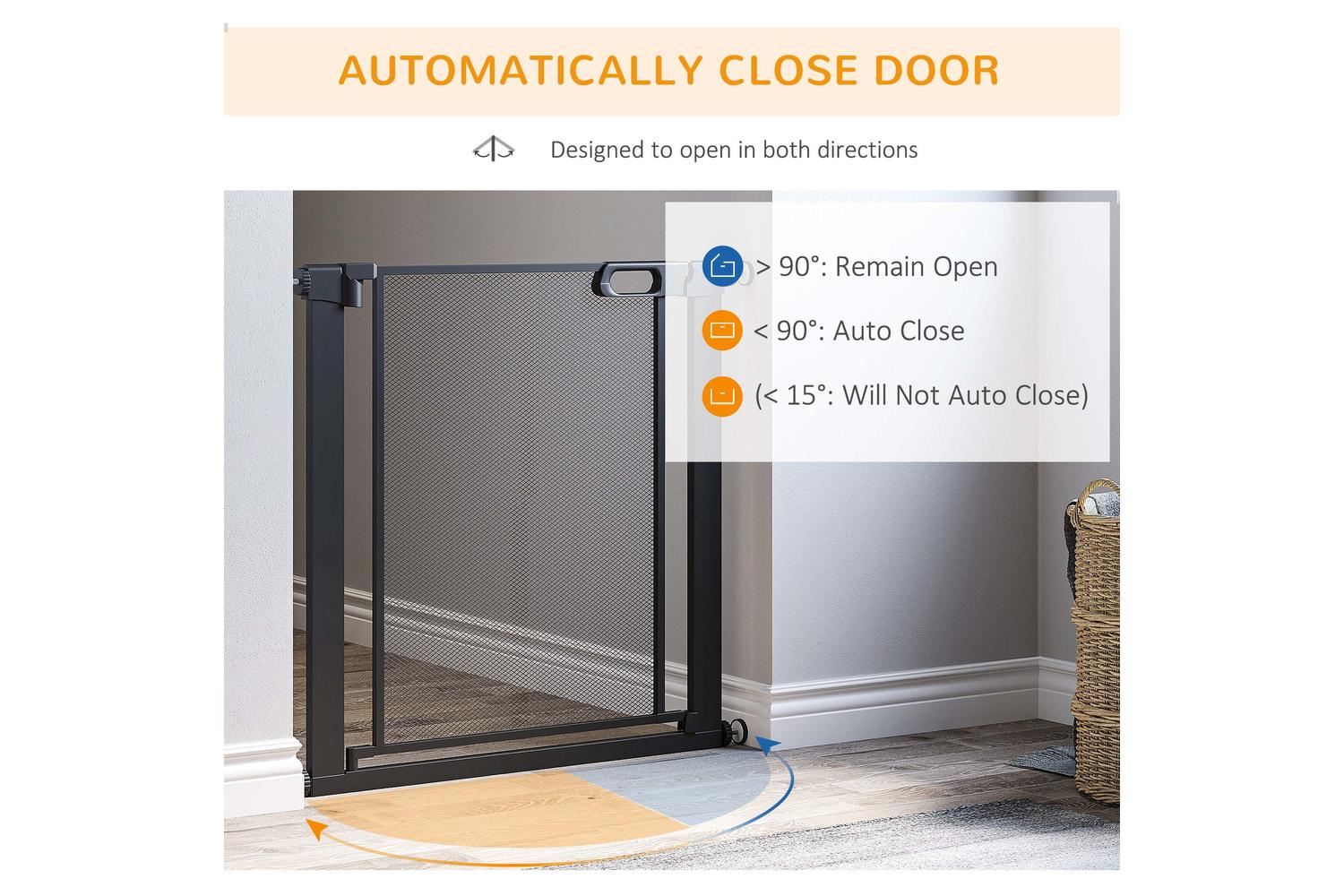 PawHut Dog Safety Gate with Automatic Closing Door | Black-4