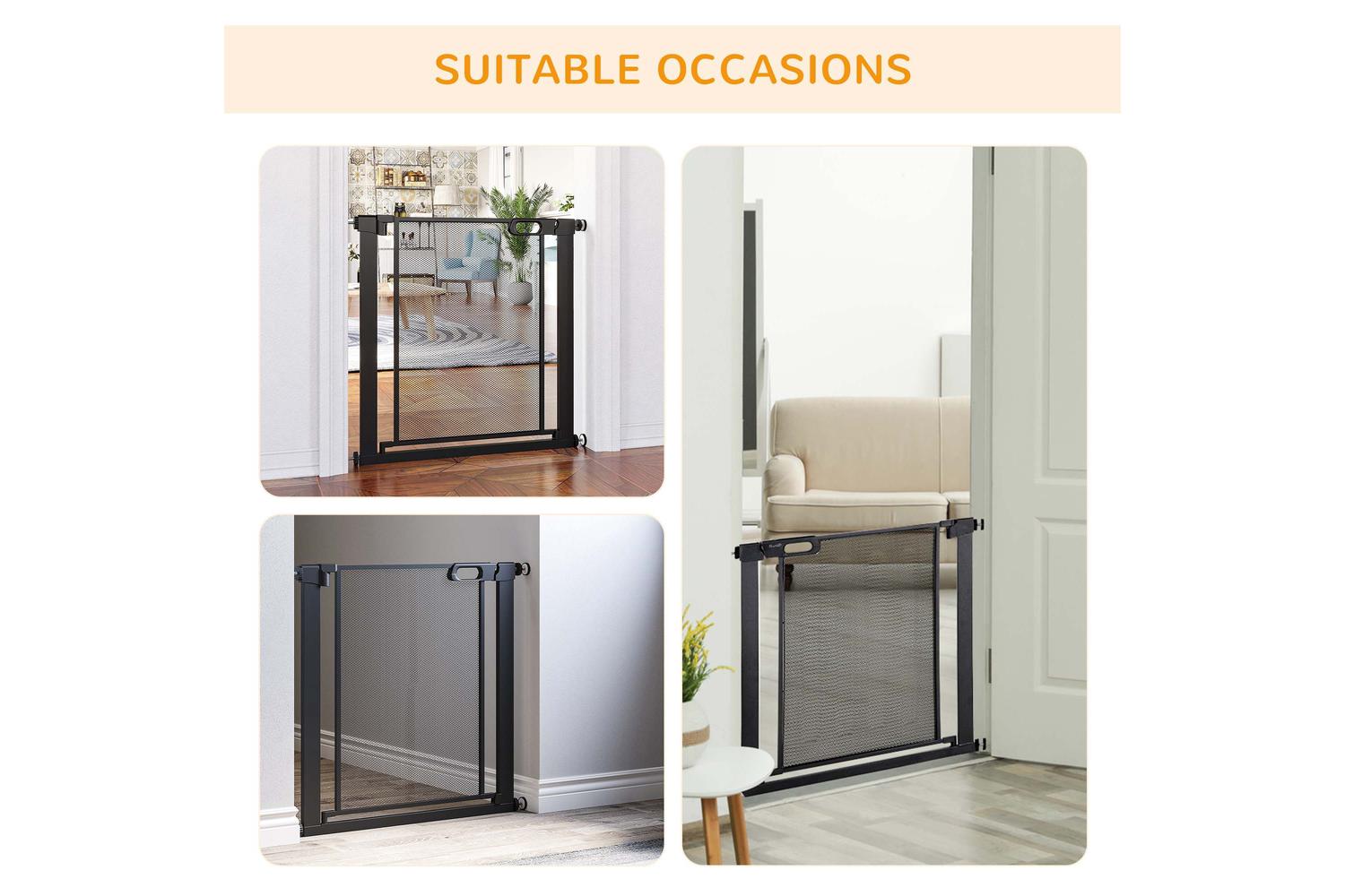 PawHut Dog Safety Gate with Automatic Closing Door | Black-6