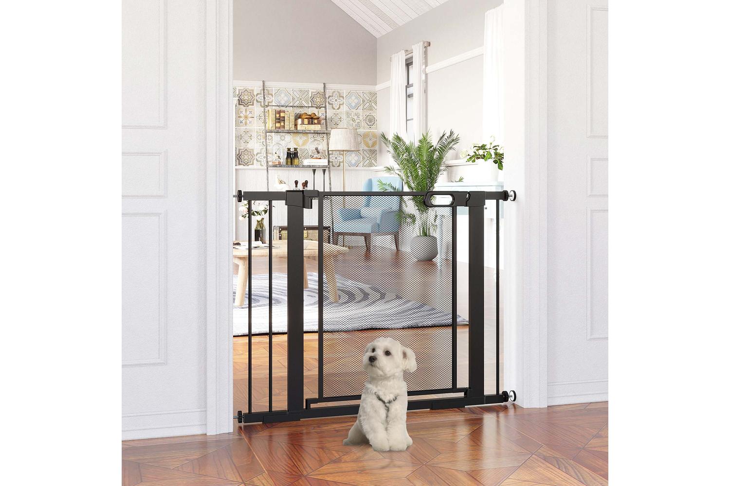 PawHut D06-144V01BK Pressure Adjustable Fit Safety Gate | Black