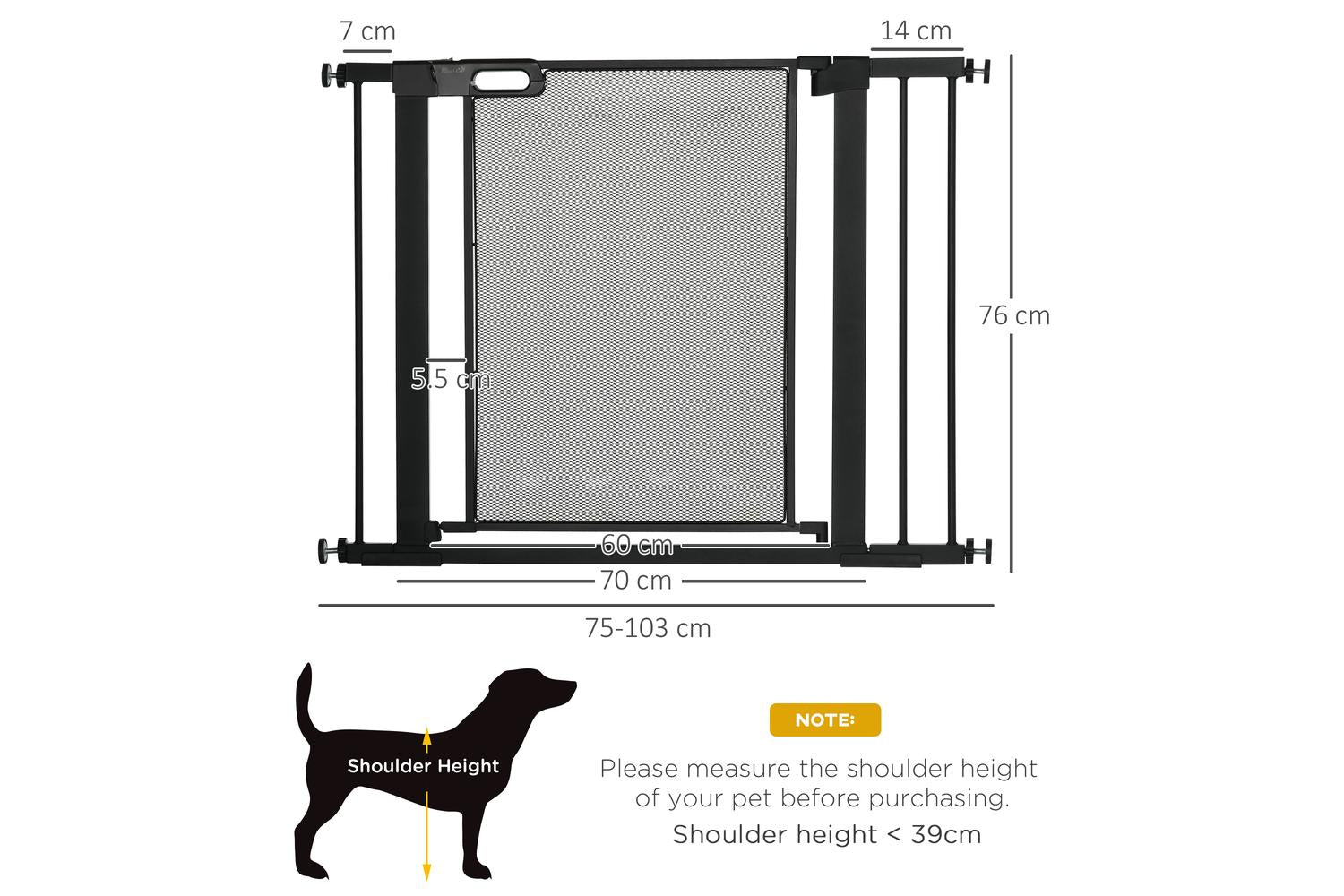 PawHut D06-144V01BK Pressure Adjustable Fit Safety Gate | Black-2