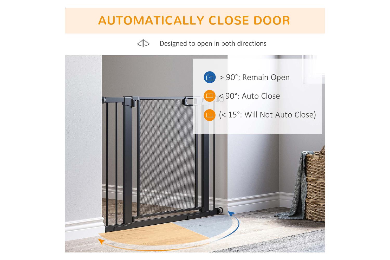 PawHut D06-144V01BK Pressure Adjustable Fit Safety Gate | Black-4