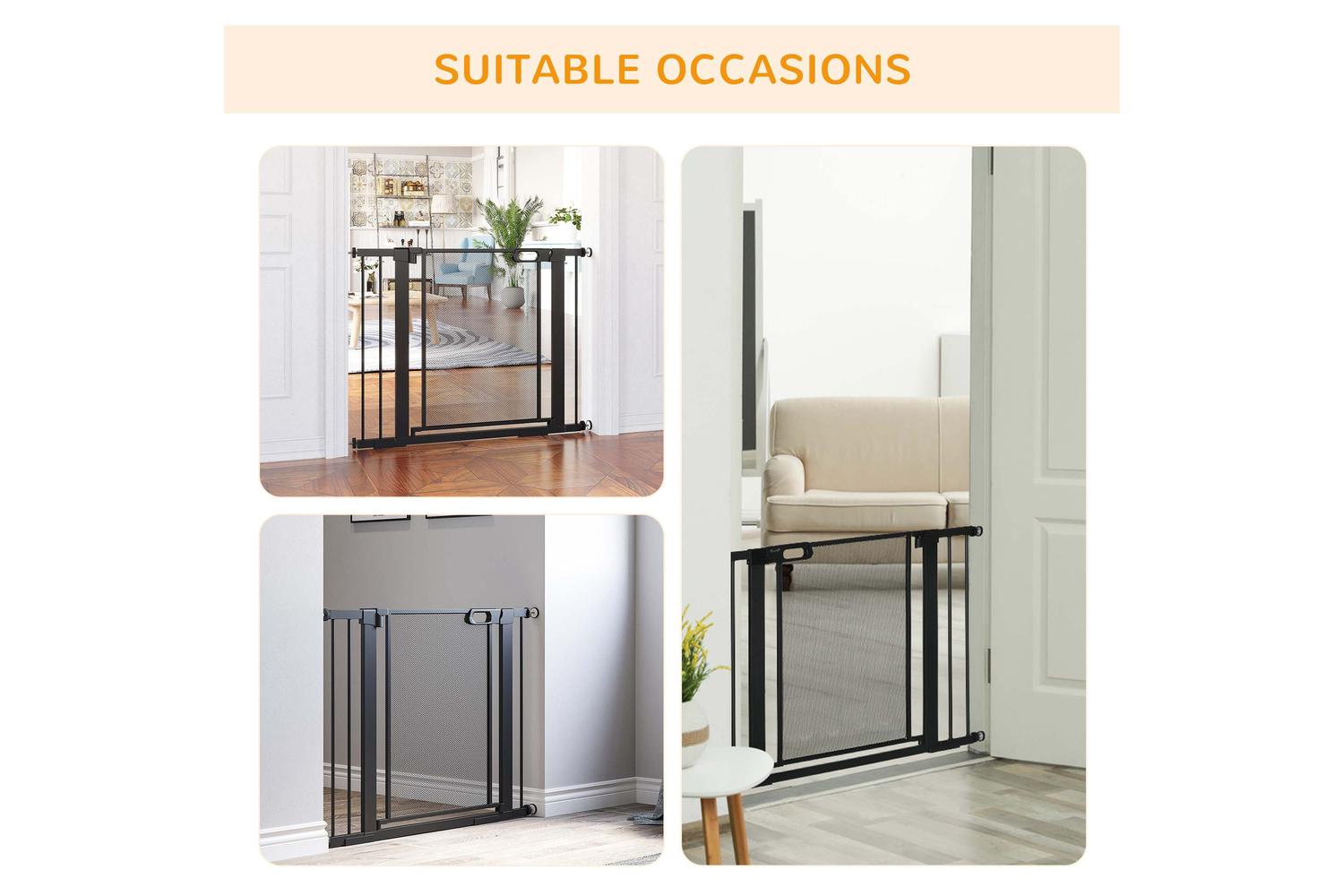 PawHut D06-144V01BK Pressure Adjustable Fit Safety Gate | Black-6