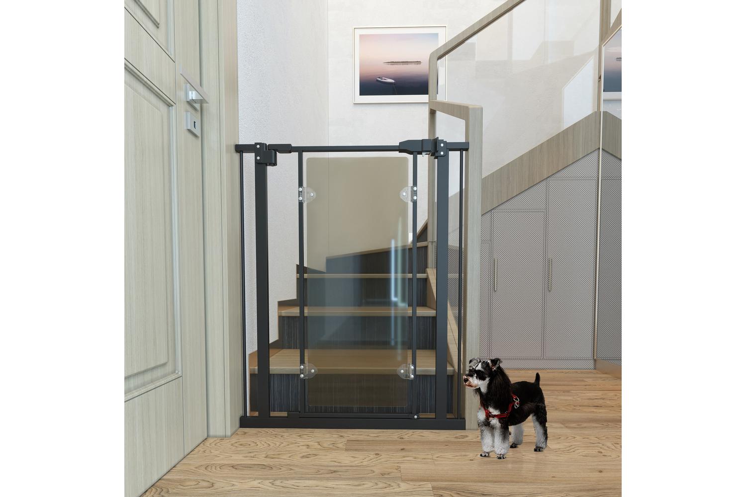 Pawhut D06-147BK Pressure Fit Pet Safety Gate with Double Locking & Auto-Close | Black