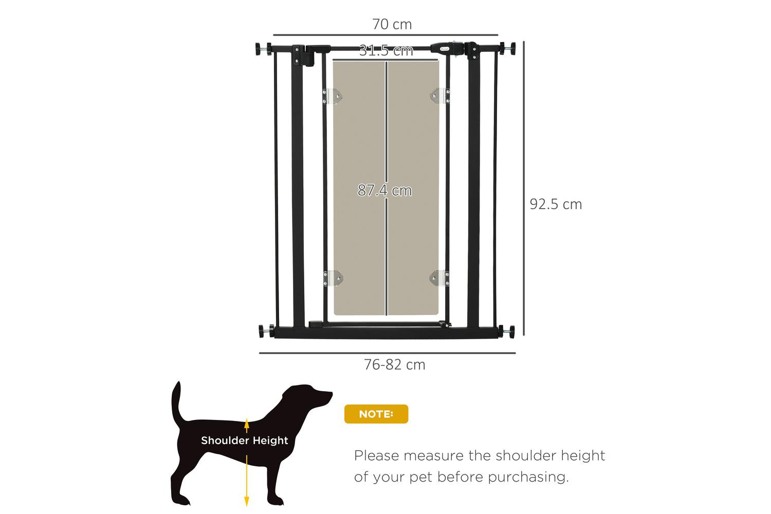 Pawhut D06-147BK Pressure Fit Pet Safety Gate with Double Locking & Auto-Close | Black-2