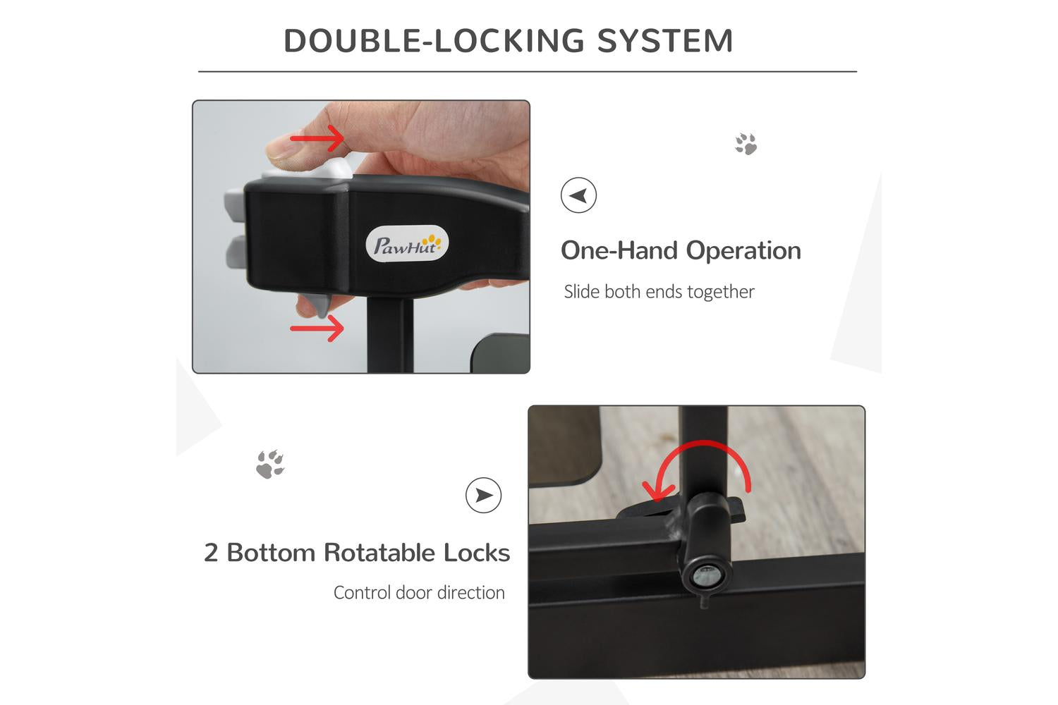 Pawhut D06-147BK Pressure Fit Pet Safety Gate with Double Locking & Auto-Close | Black-3