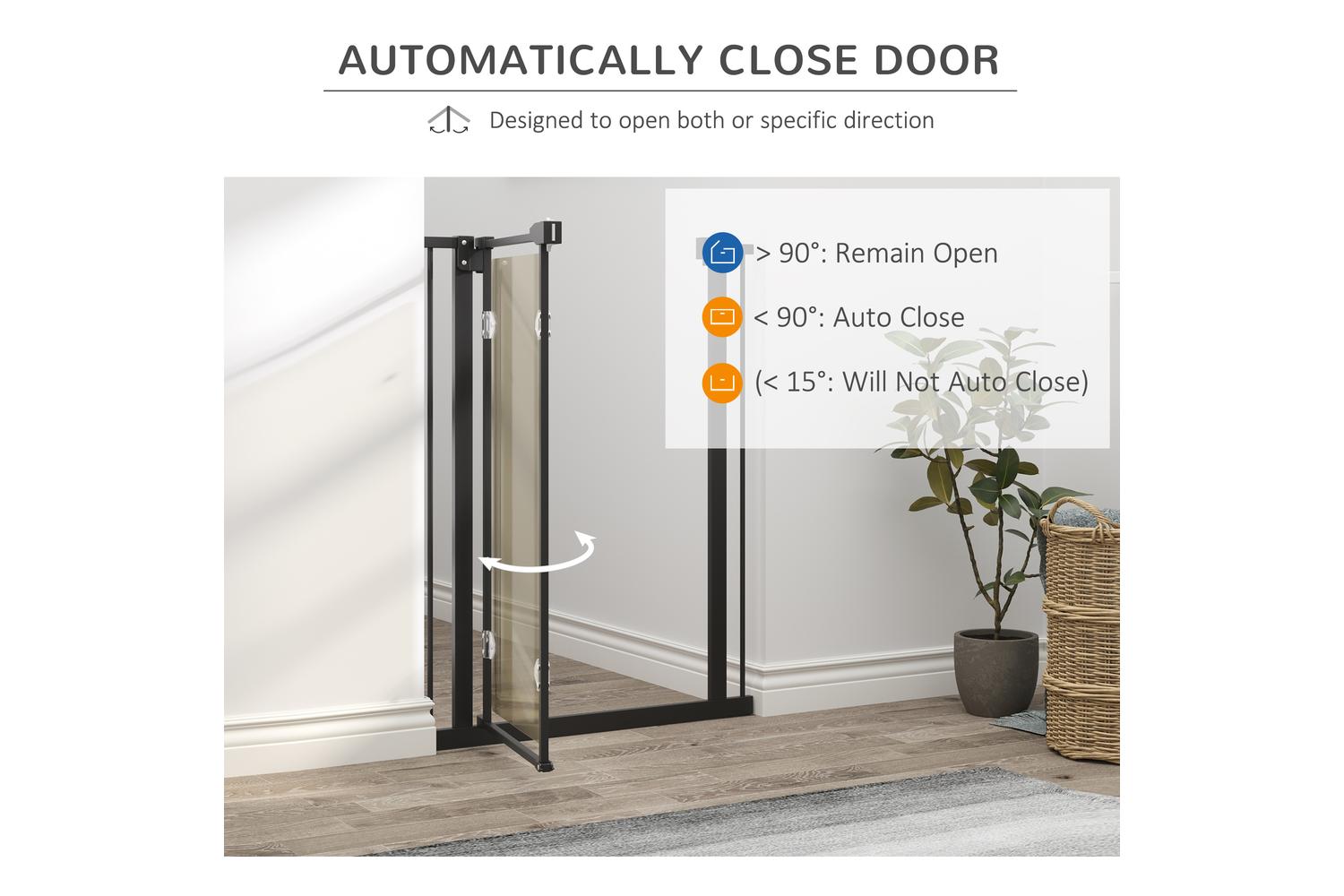 Pawhut D06-147BK Pressure Fit Pet Safety Gate with Double Locking & Auto-Close | Black-4