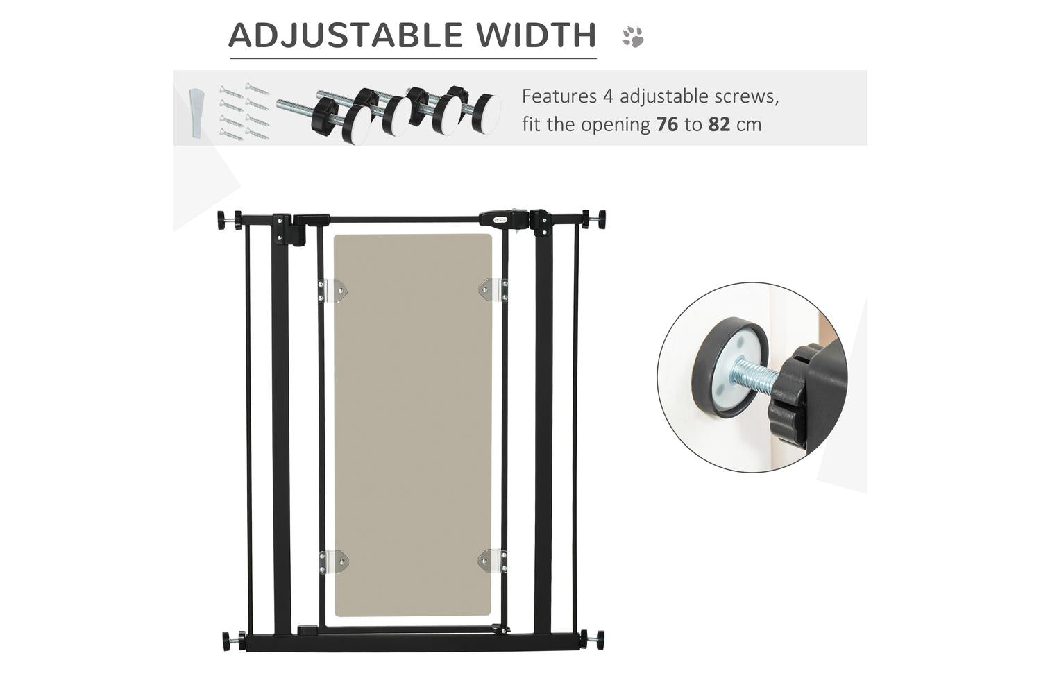 Pawhut D06-147BK Pressure Fit Pet Safety Gate with Double Locking & Auto-Close | Black-5