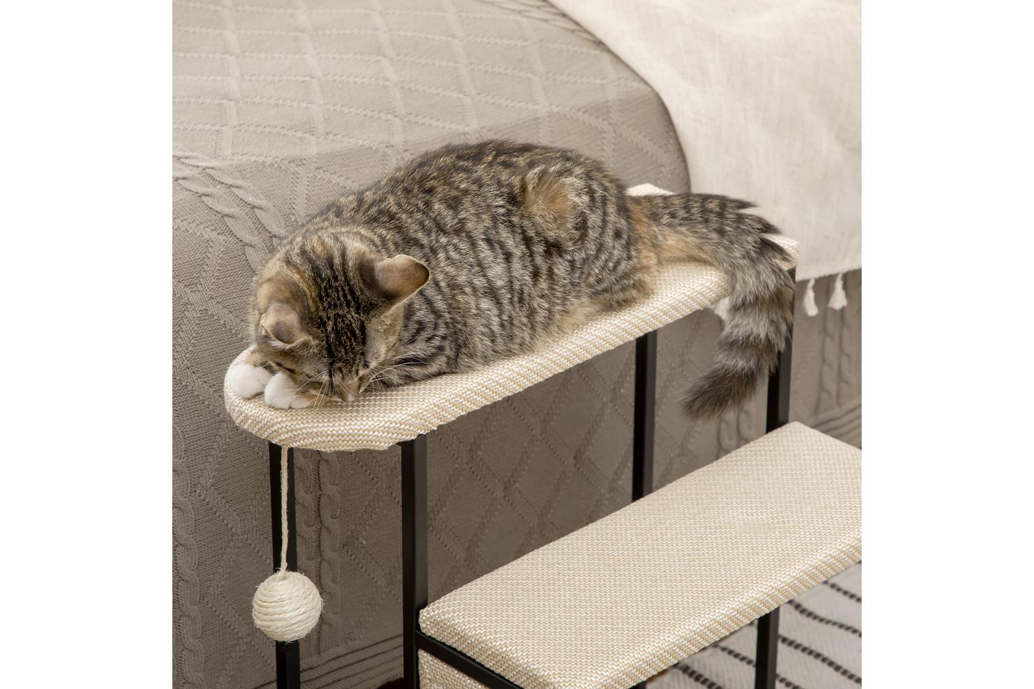 PawHut D06-156V00CW Three-Step Pet Stairs | Cream-6