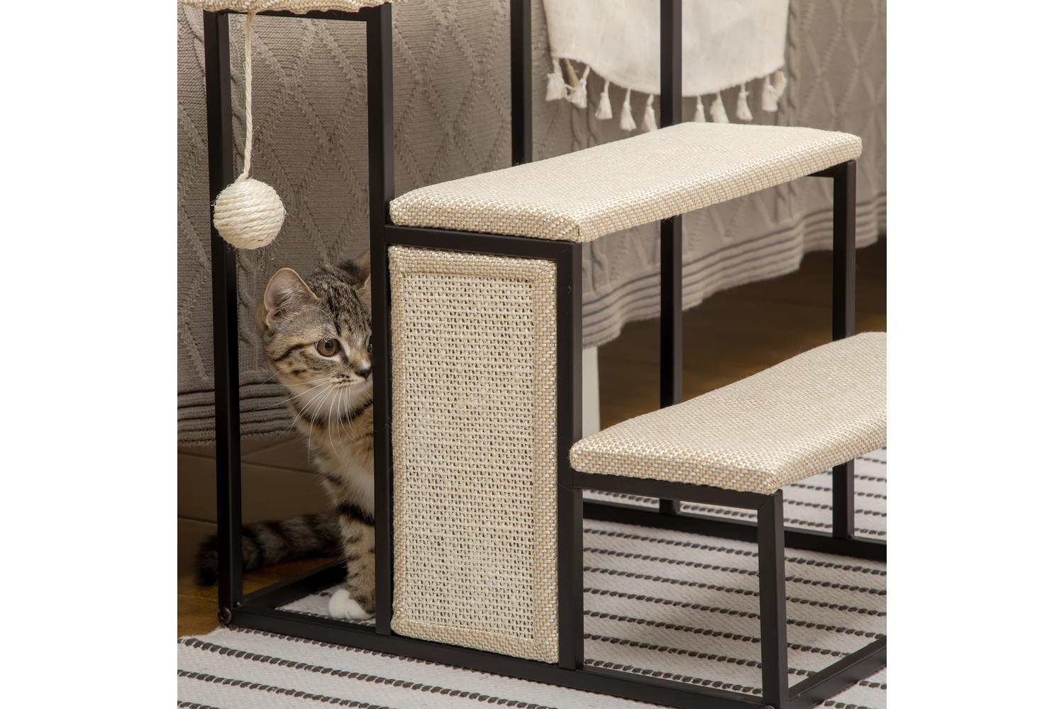 PawHut D06-156V00CW Three-Step Pet Stairs | Cream-9