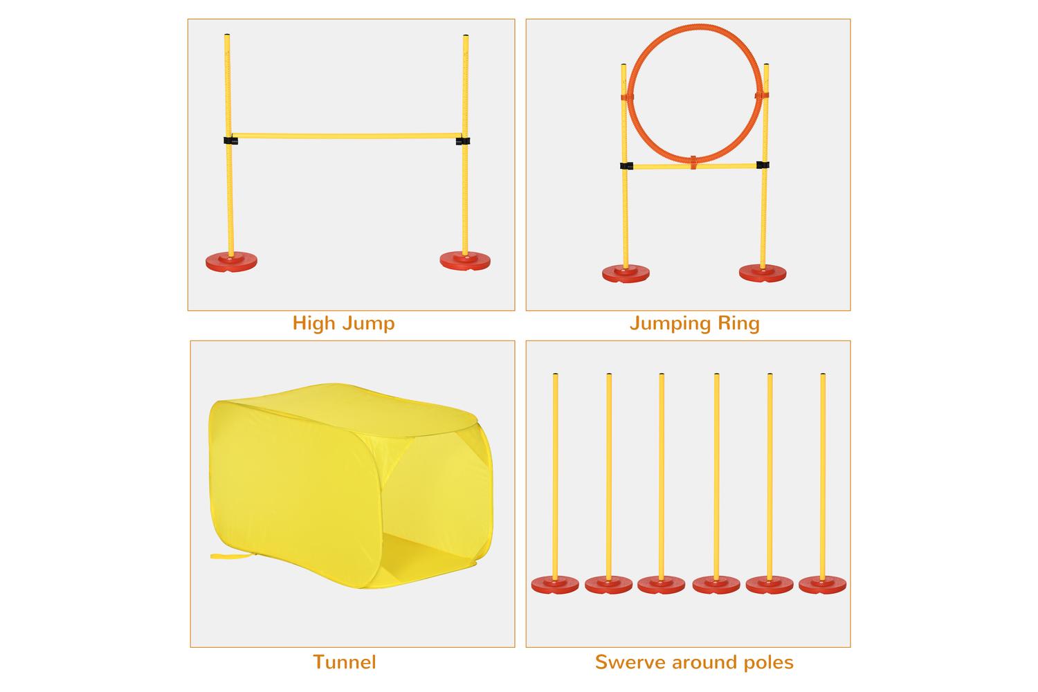 PawHut D07-024 Dogs 4-Obstacle ABS Agility Training Set | Yellow/Red-3