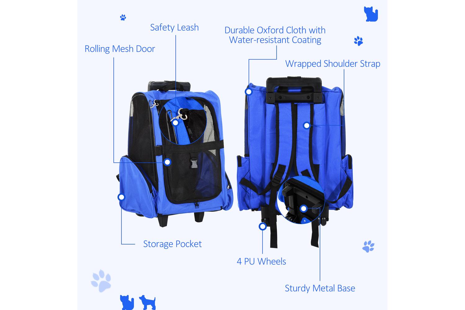 PawHut D1-0011 Dog Travel Crate Stroller | Blue-5
