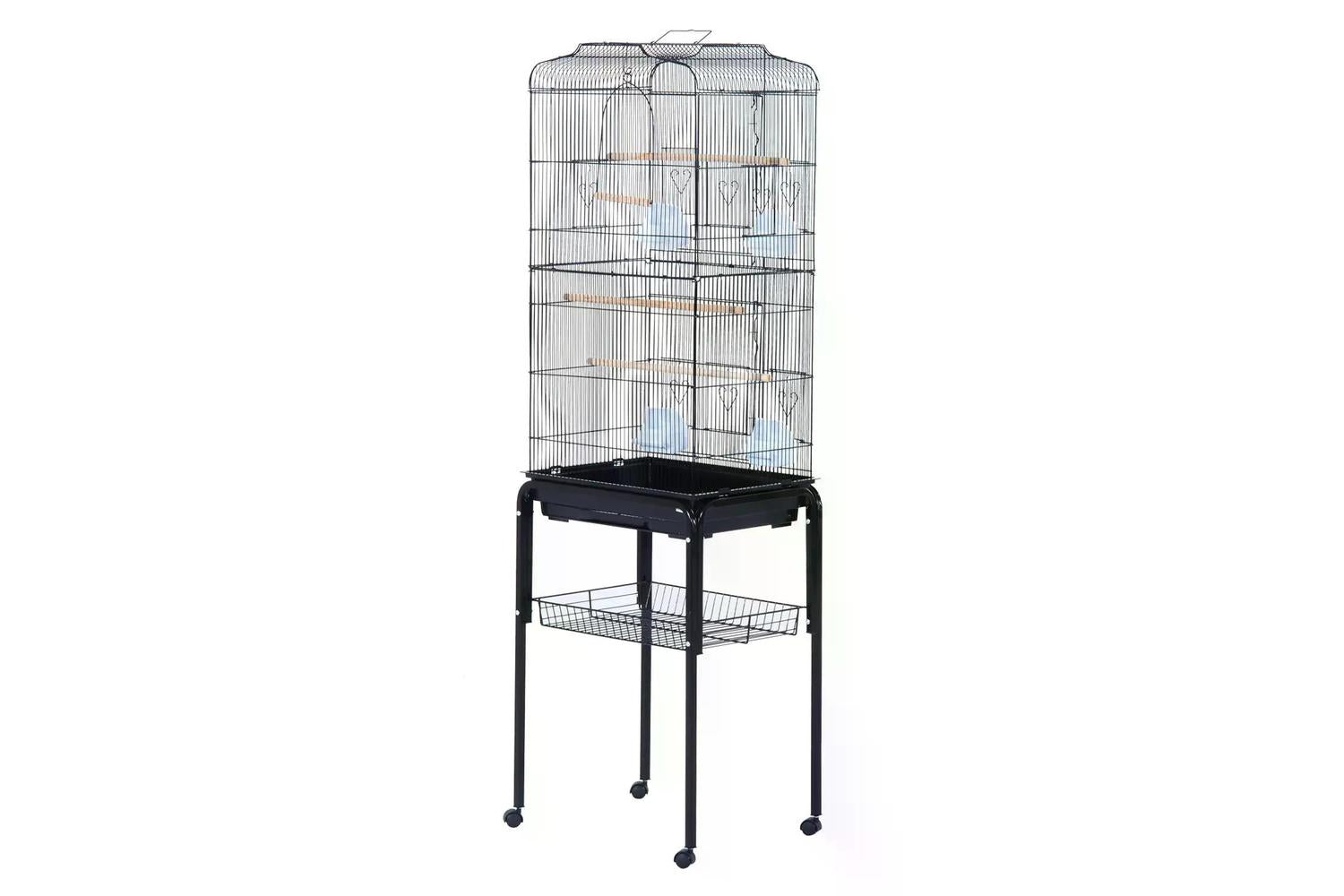 PawHut D10-019BK Metal Bird Cage with Removable Wheels Stand | Black