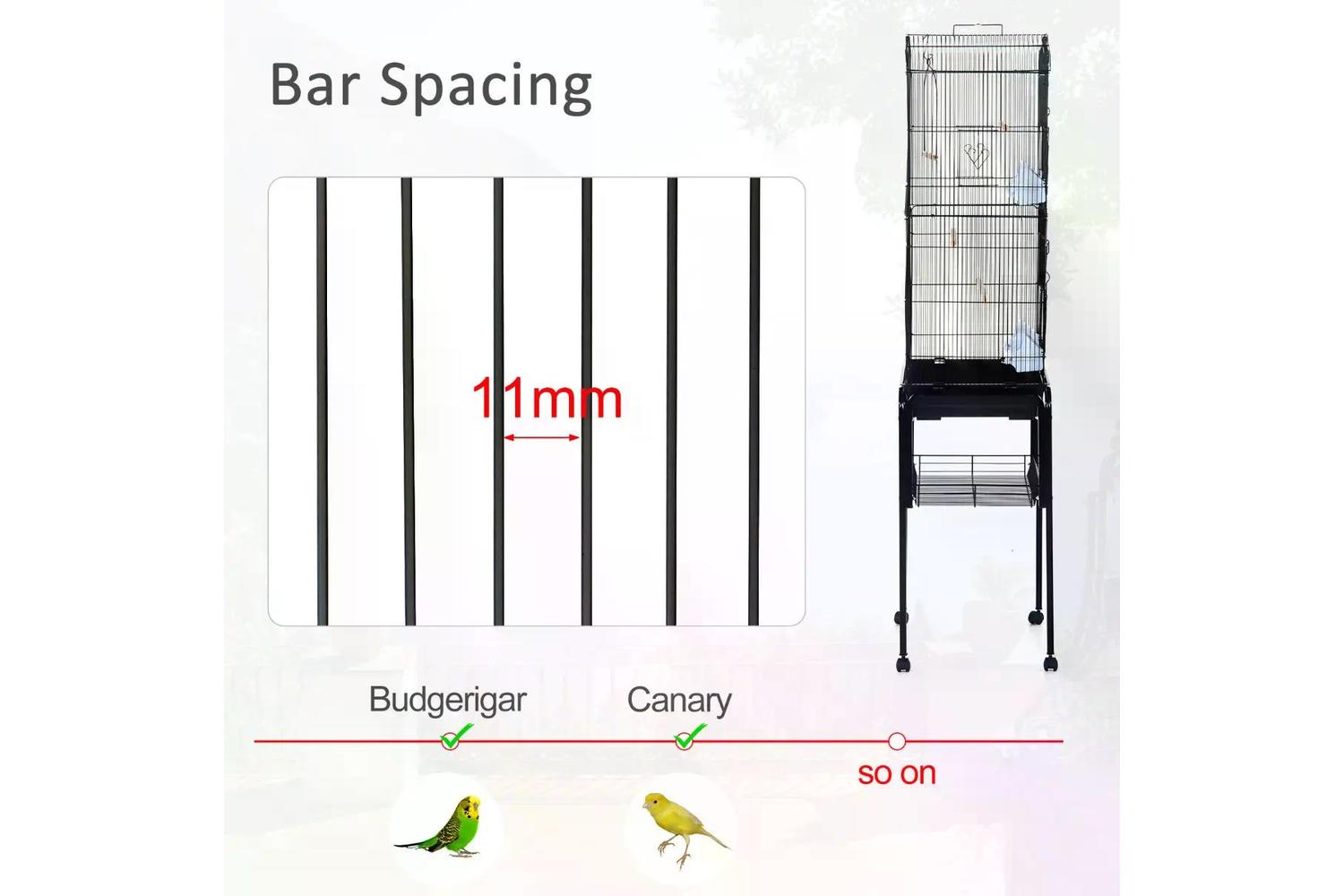 PawHut D10-019BK Metal Bird Cage with Removable Wheels Stand | Black-3