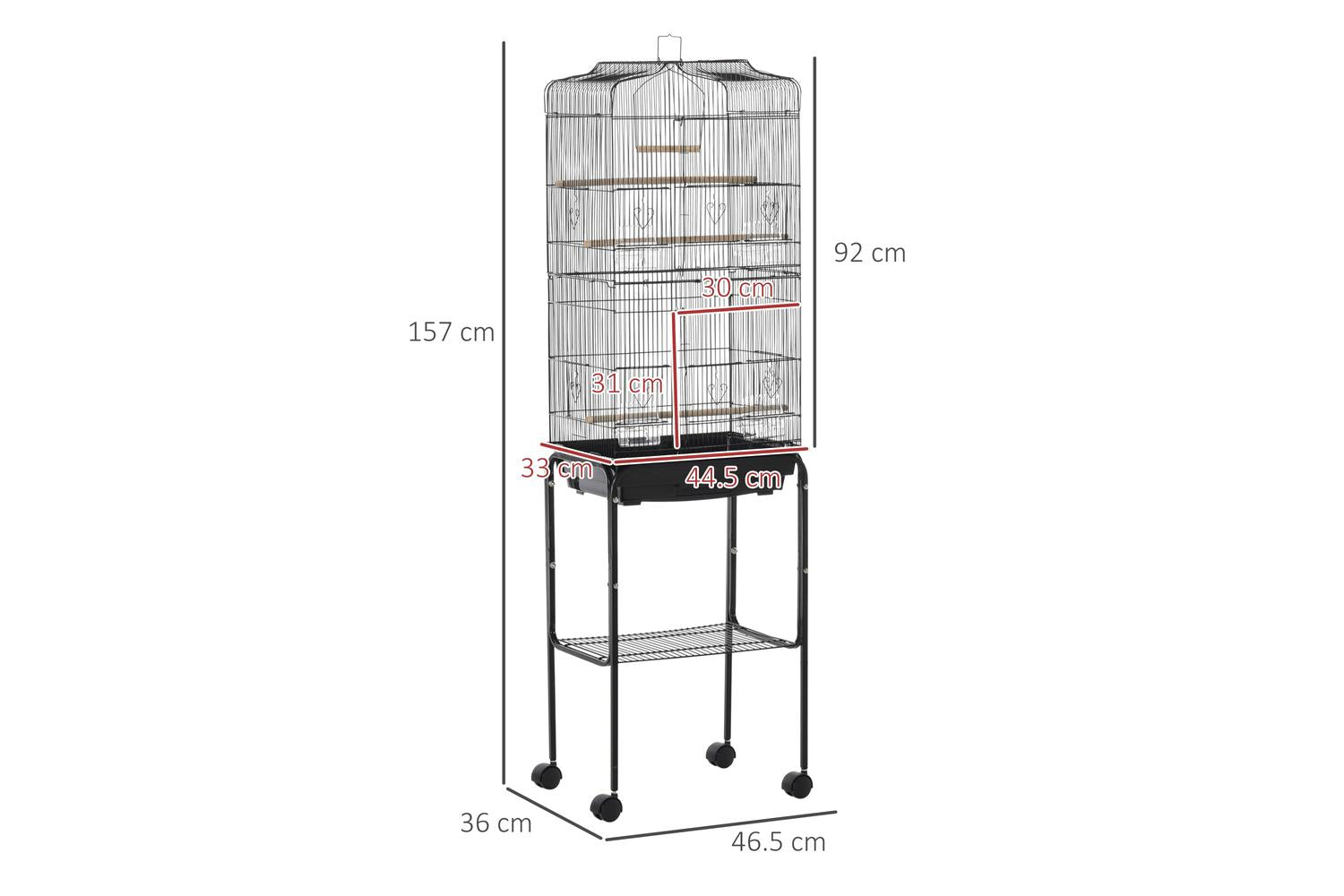PawHut D10-019V01BK Bird Cage with Stand Wheels | Black-2