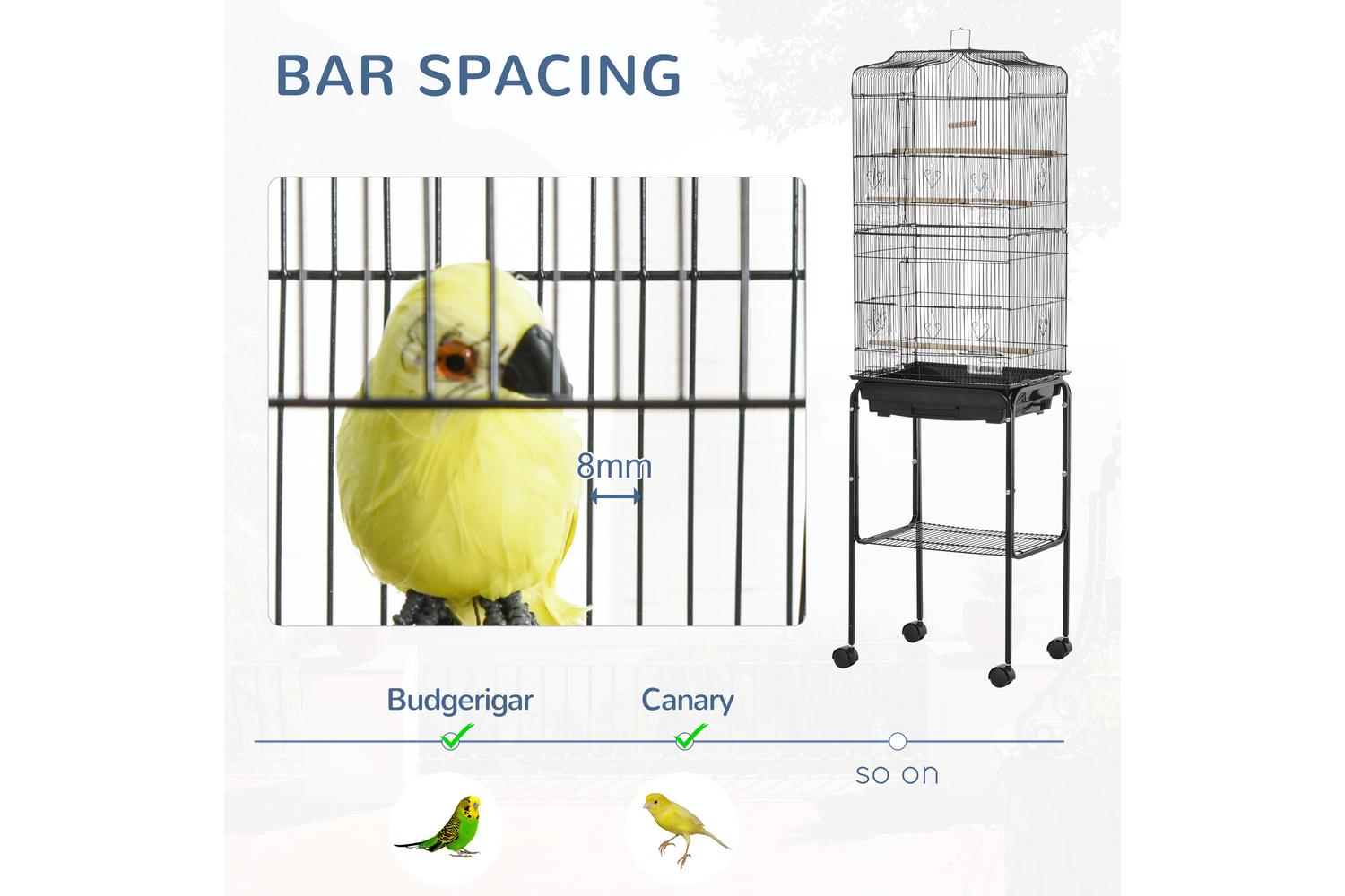 PawHut D10-019V01BK Bird Cage with Stand Wheels | Black-5
