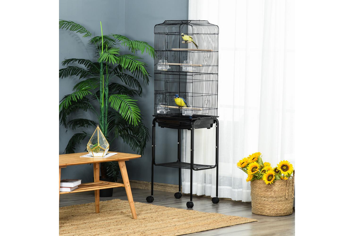 PawHut D10-019V01BK Bird Cage with Stand Wheels | Black-6