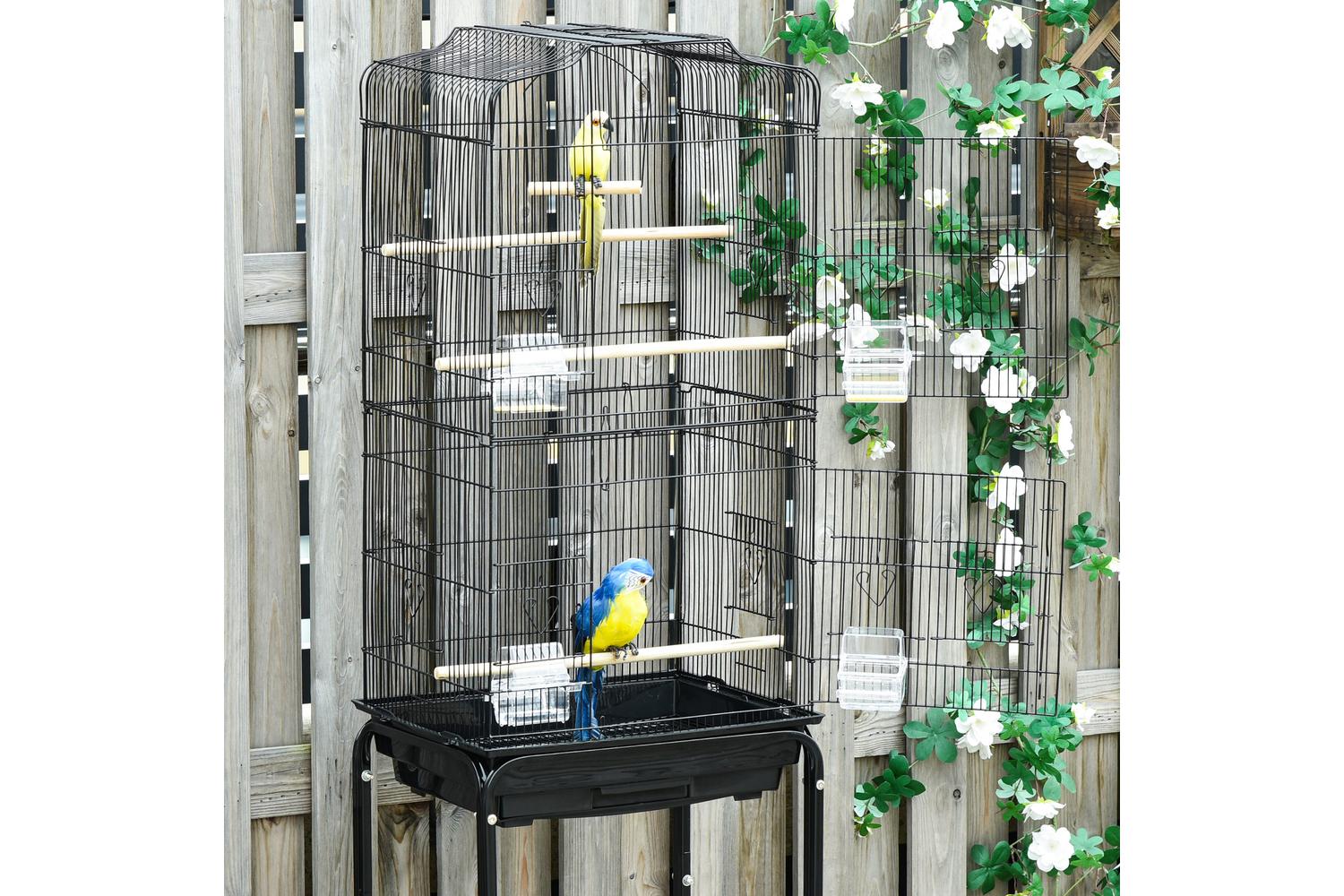 PawHut D10-019V01BK Bird Cage with Stand Wheels | Black-9